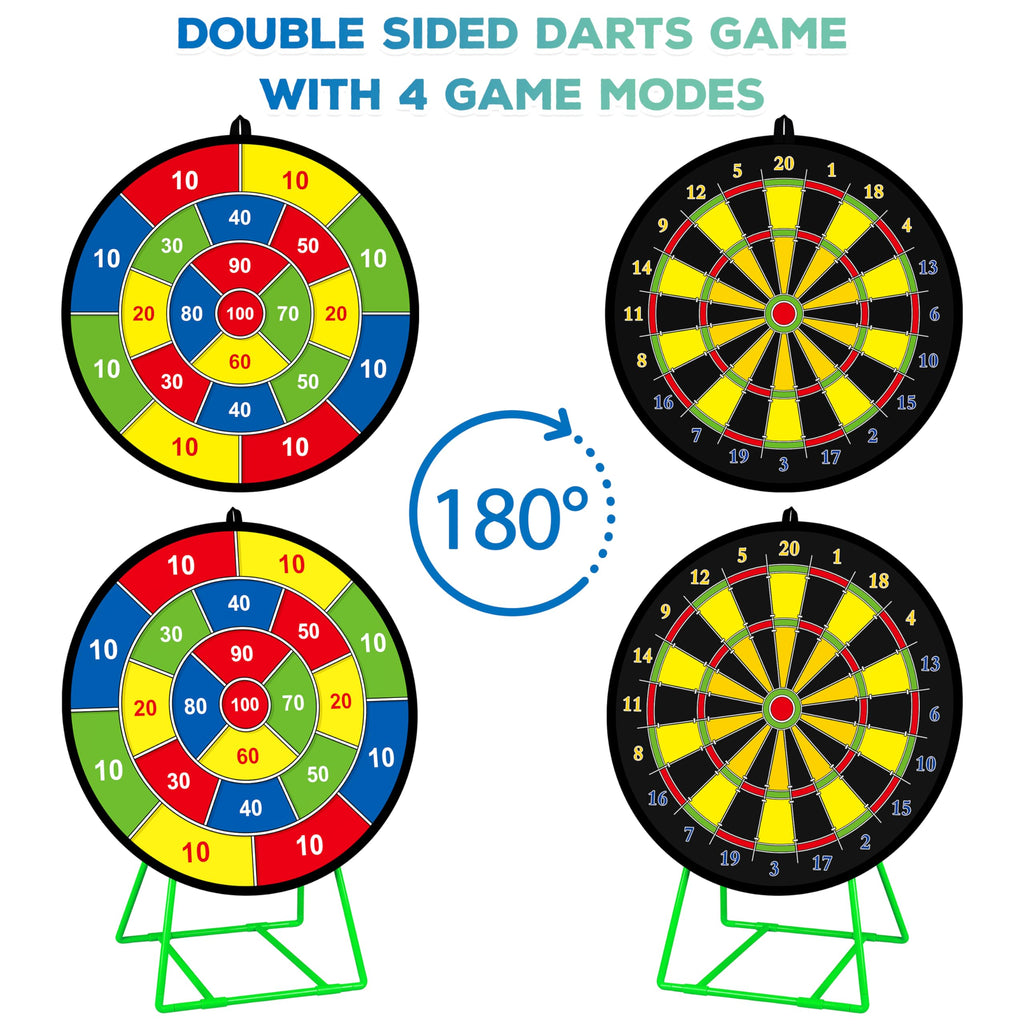 Large Dart Board For Kids With Stand, Double Sided Kids Dart Board With 12 Sticky Balls And Darts,Family Party Party Supplies Fo
