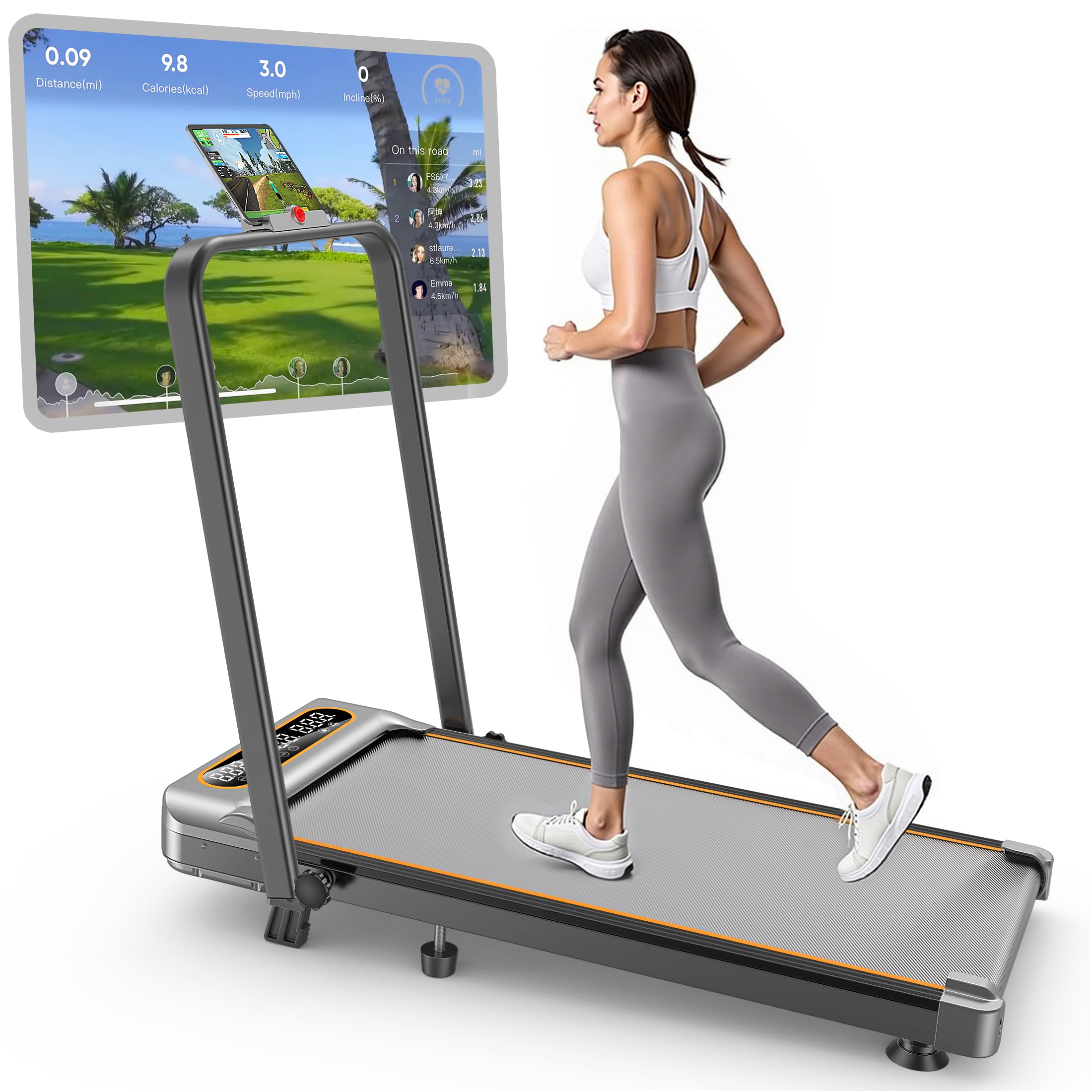 Foldable Treadmill with 8% Incline, Upgrade 3.5HP Low Noise Walking Pad Treadmill with Handle Bar, Trisomy 4 in 1 Portable Under