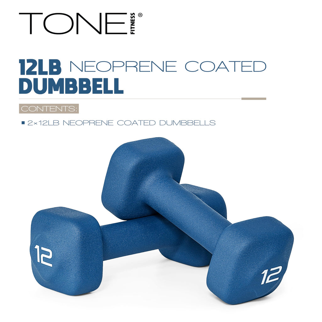 Tone Fitness 12 lb Neoprene Dumbbell Pair for Home Workouts - Non-Slip Design - Blue