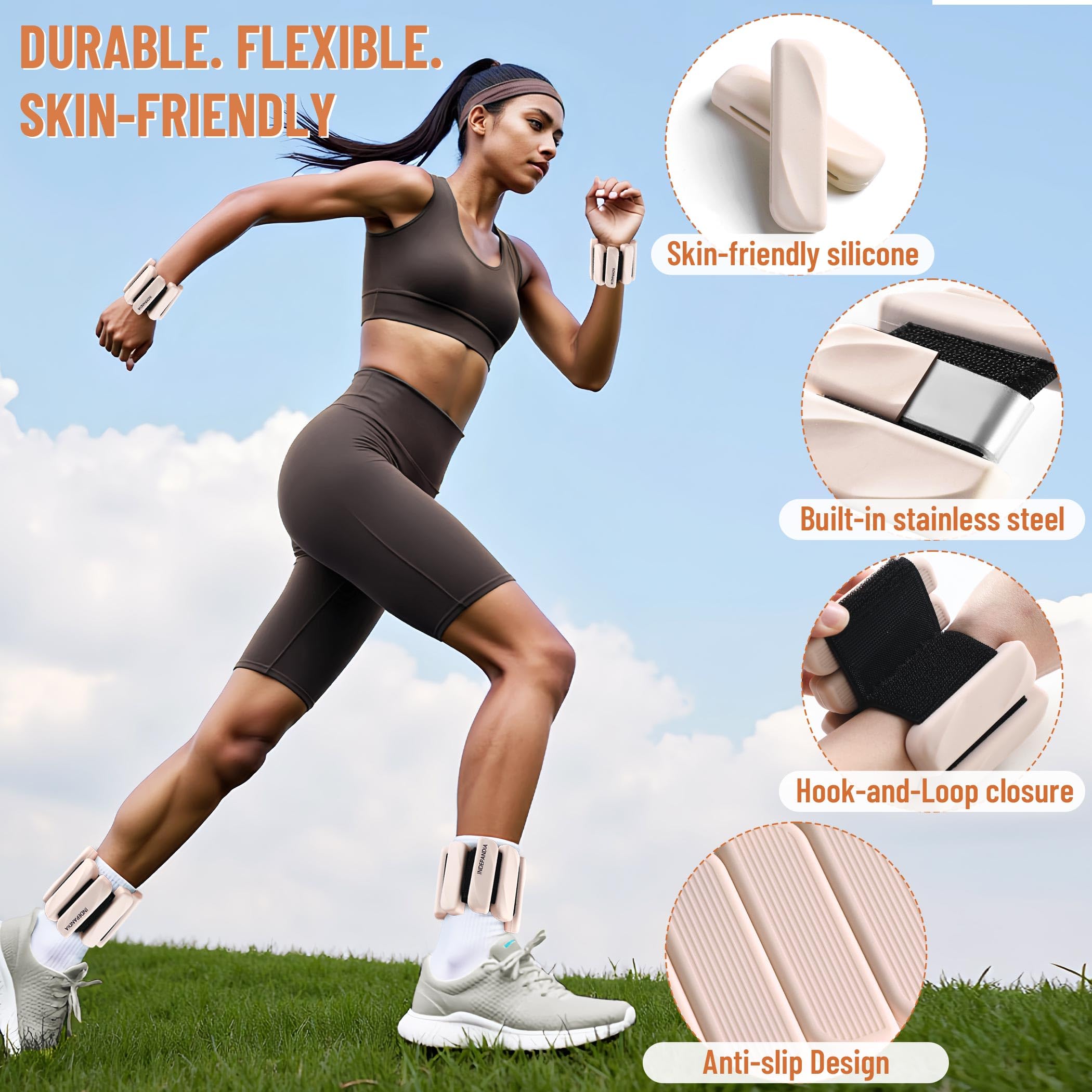 INDEPANDIA Wrist & Ankle Weights for Women and Men, 4lbs Pair Adjustable Silicone Weighted Bangles for Arm & Leg Workouts, Perfe