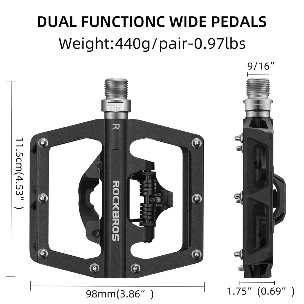 Rockbros Mtb Mountain Bike Pedals Compatible With Spd Mountain Bike Dual Function Sealed Clipless Aluminum Bicycle Flat Platform