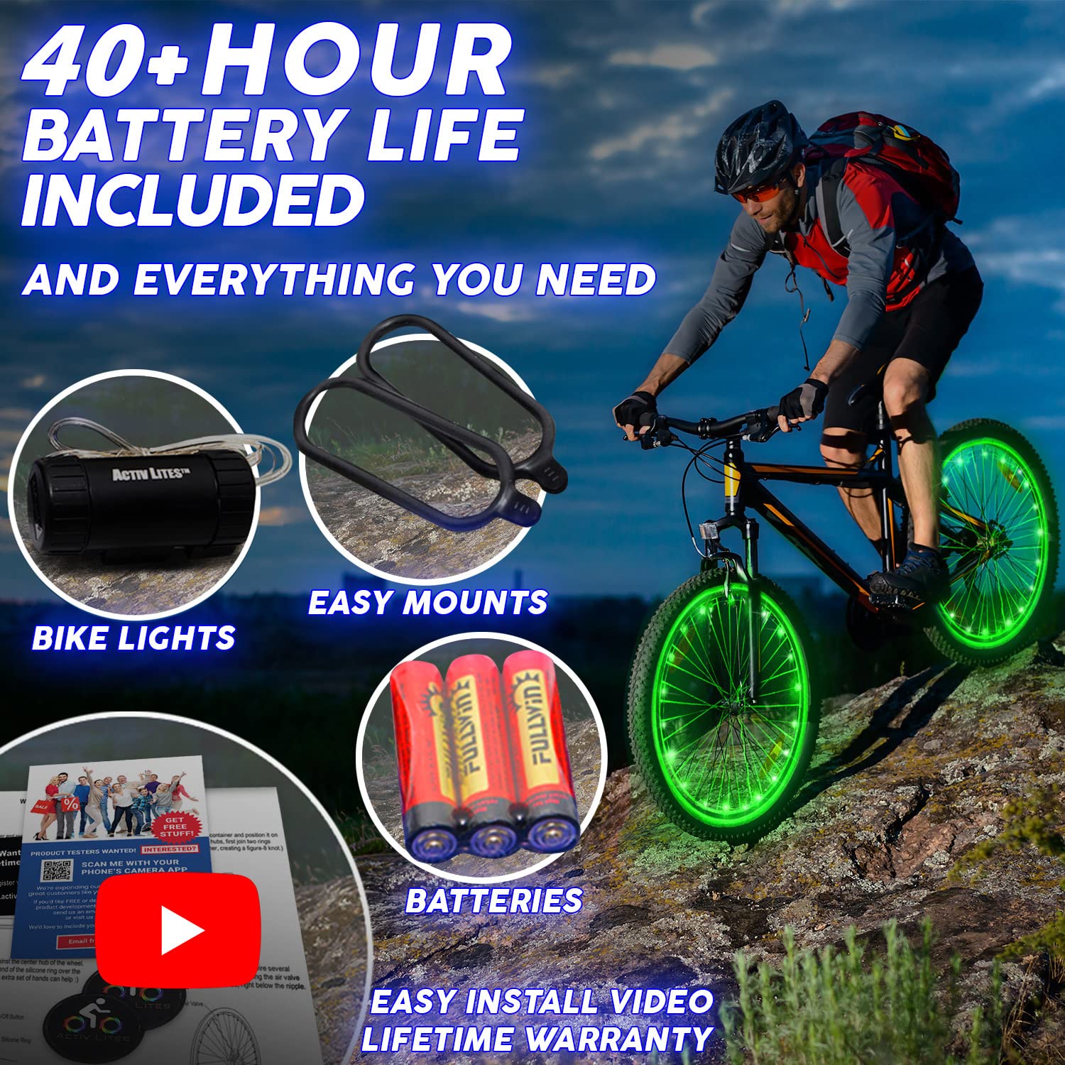 Activ Life Bike Lights, Green, 1-Tire Pack Led Bicycle Christmas Lights For Wheels With Batteries Included, Best Wheelchair & To