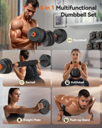Feierdun Adjustable Dumbbells, 90Lbs Free Weight Set With Connector, 4 In1 Dumbbells Set Used As Barbell, Kettlebells, Push Up S