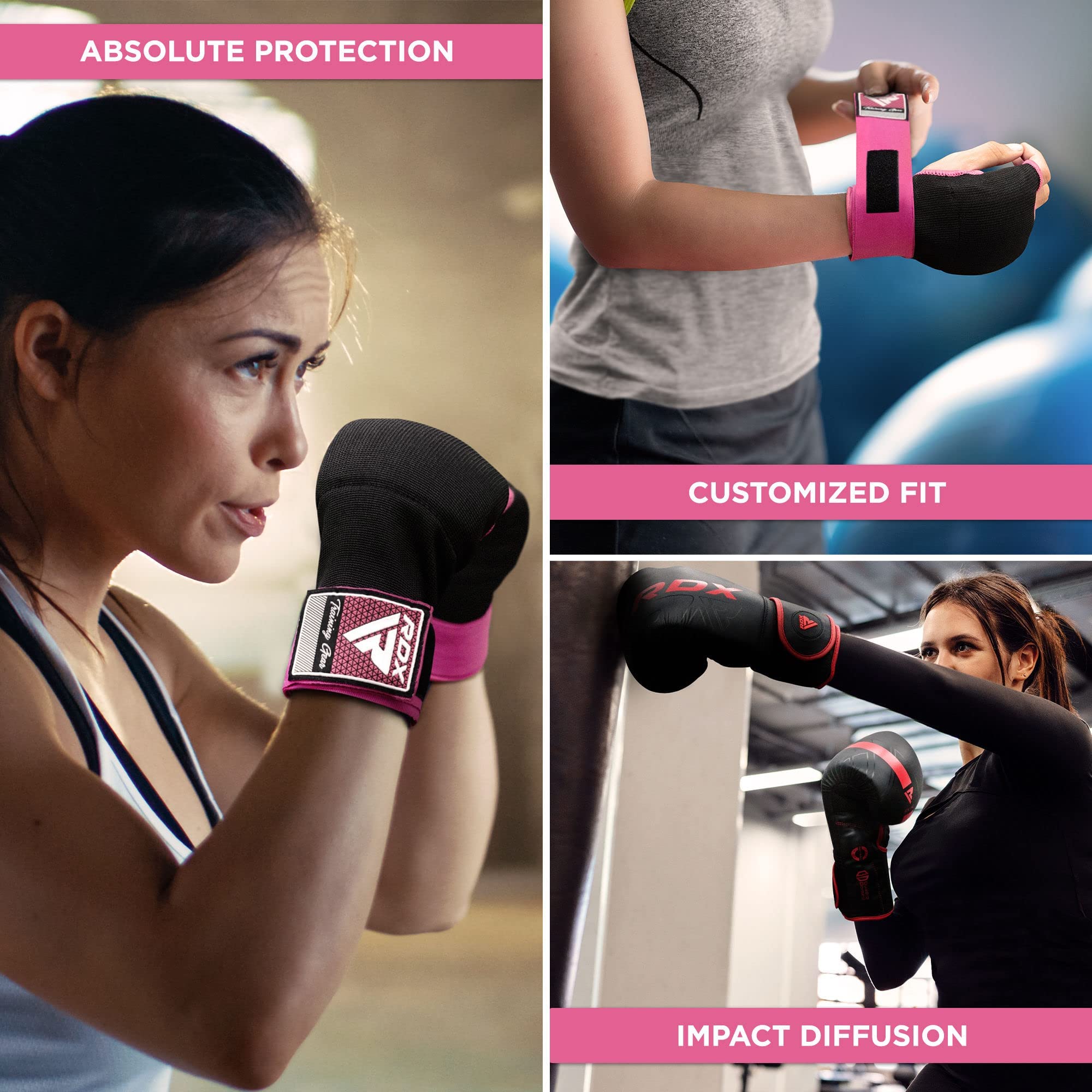 Rdx Gel Boxing Hand Wraps Inner Gloves Men Women, Quick 75Cm Long Wrist Straps, Elasticated Padded Fist Under Mitts Protection,