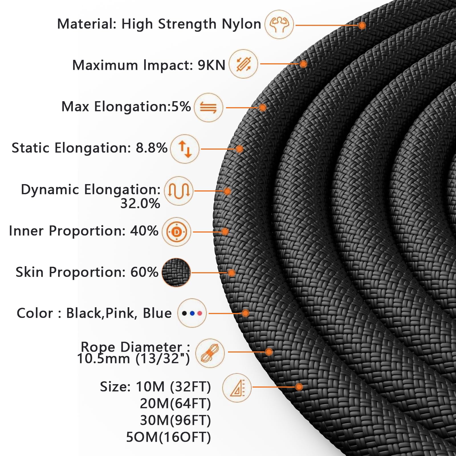 X Xben Rock Climbing Rope, Static Uiaa Mountain Climb Ropes, 10.5Mm 32Ft Black Mountaineering Climbing Gear For Rescue, Hiking,