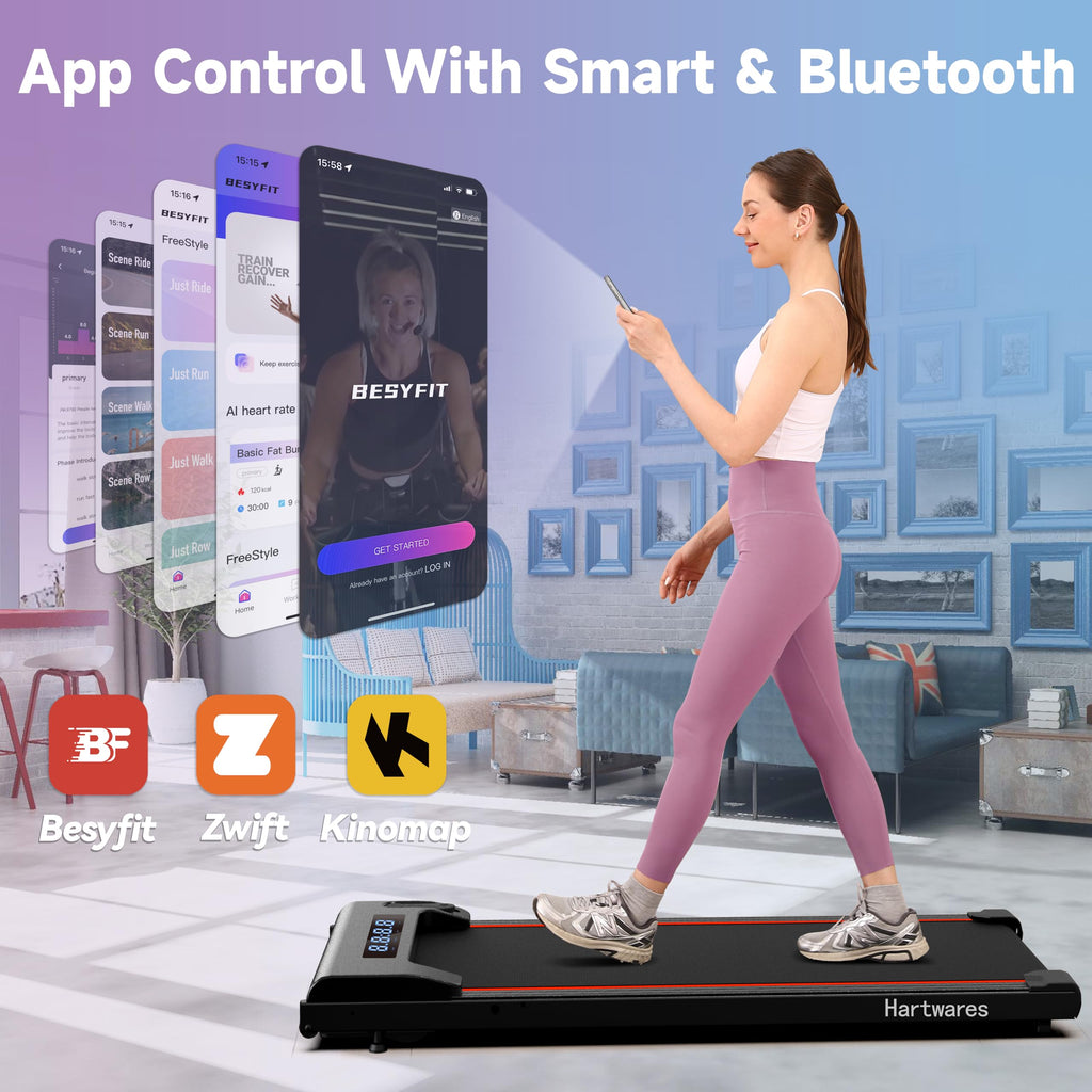 Hartwares Walking Pad Under Desk Treadmill, Portable Mini Treadmill For Home/Office/Small Spaces, 2.5Hp Quiet Brushless Walking