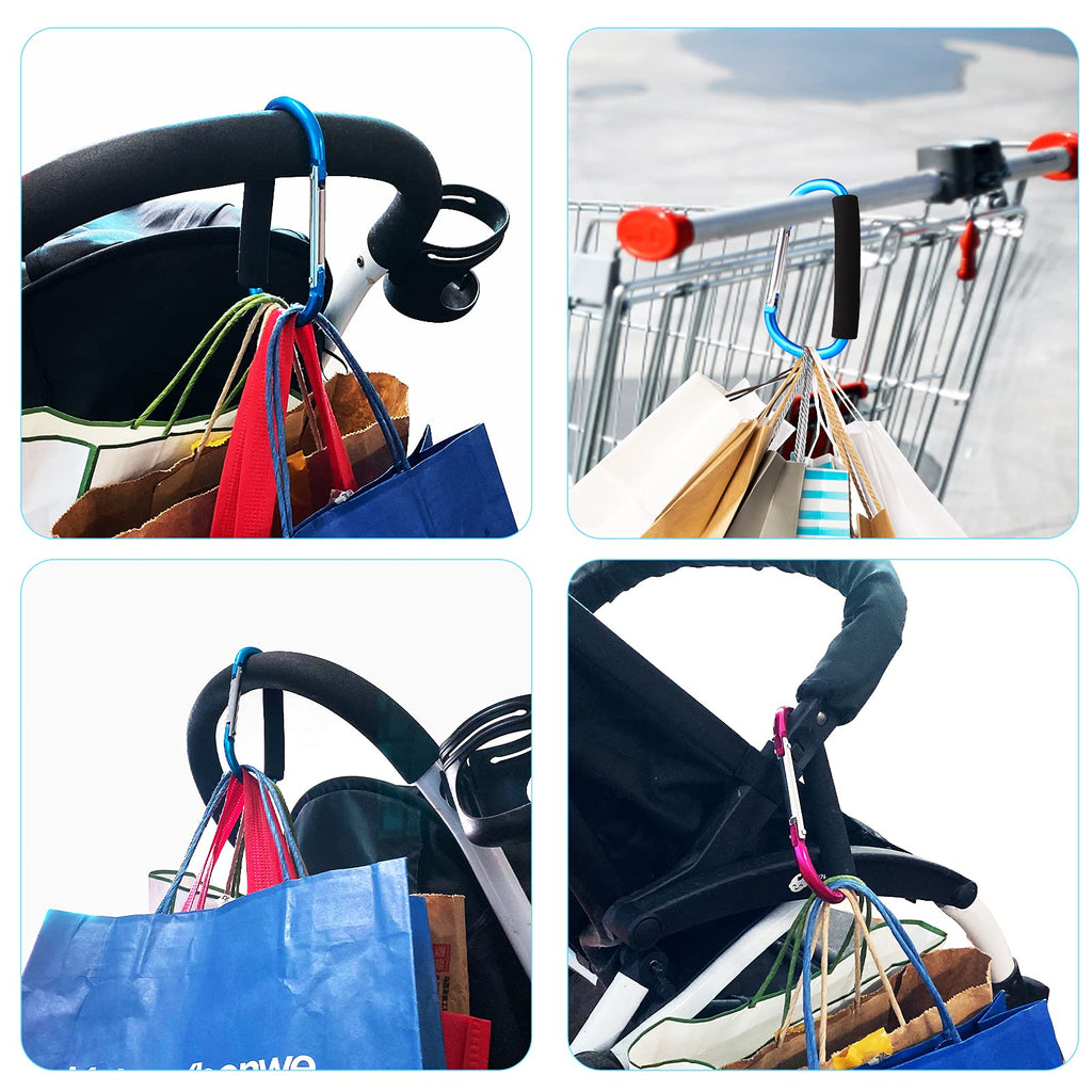 Sansheng 4 Pack Large Carabiner - 5.5'' D-Style Click And Carry Bag Carrier Stroller Hooks(Light Blue And Rose Red)