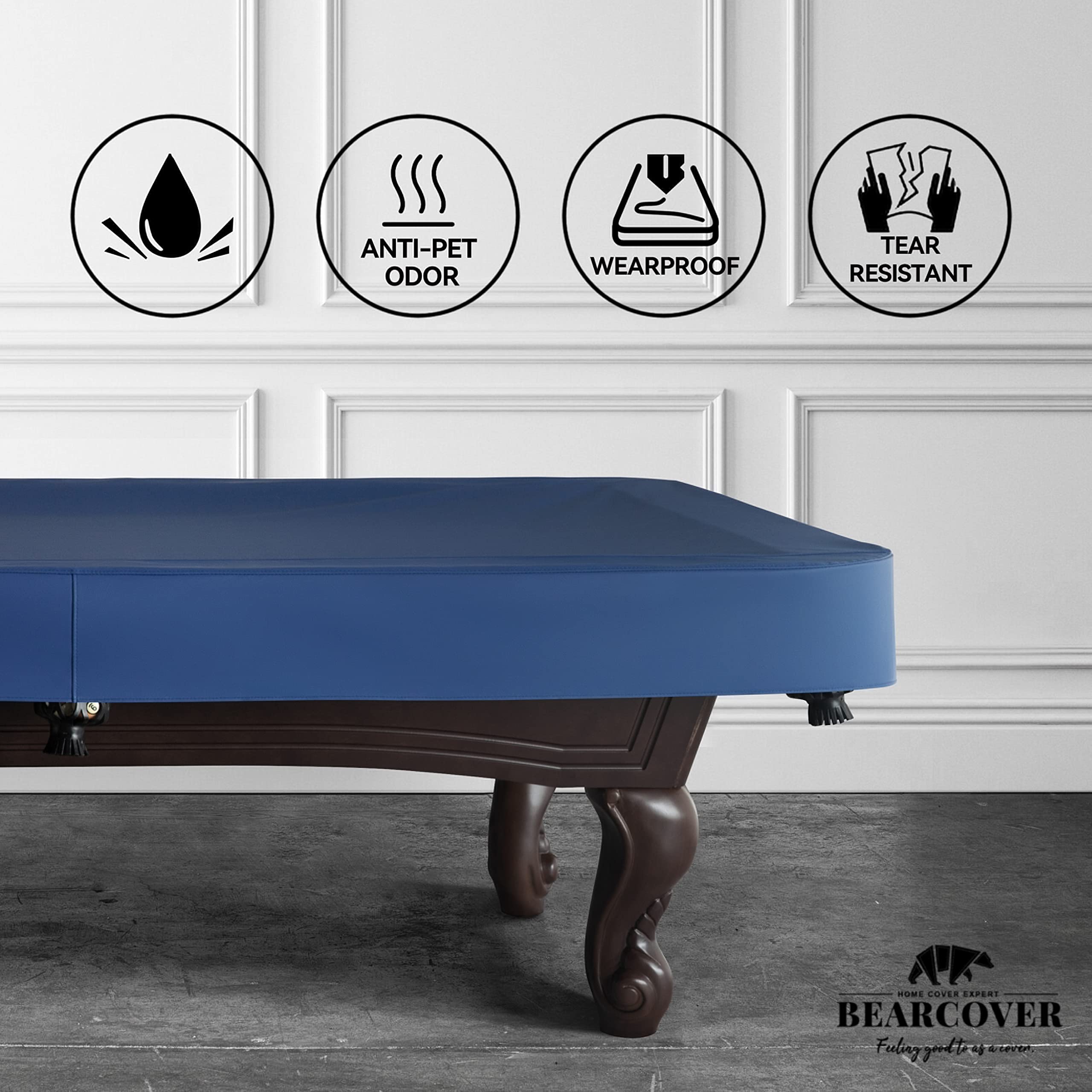Bearcover Heavy Duty Leatherette Billiard Pool Table Cover, Waterproof & Tearproof Cover For Pool Table 7/8/9Ft (9 Feet/Blue)