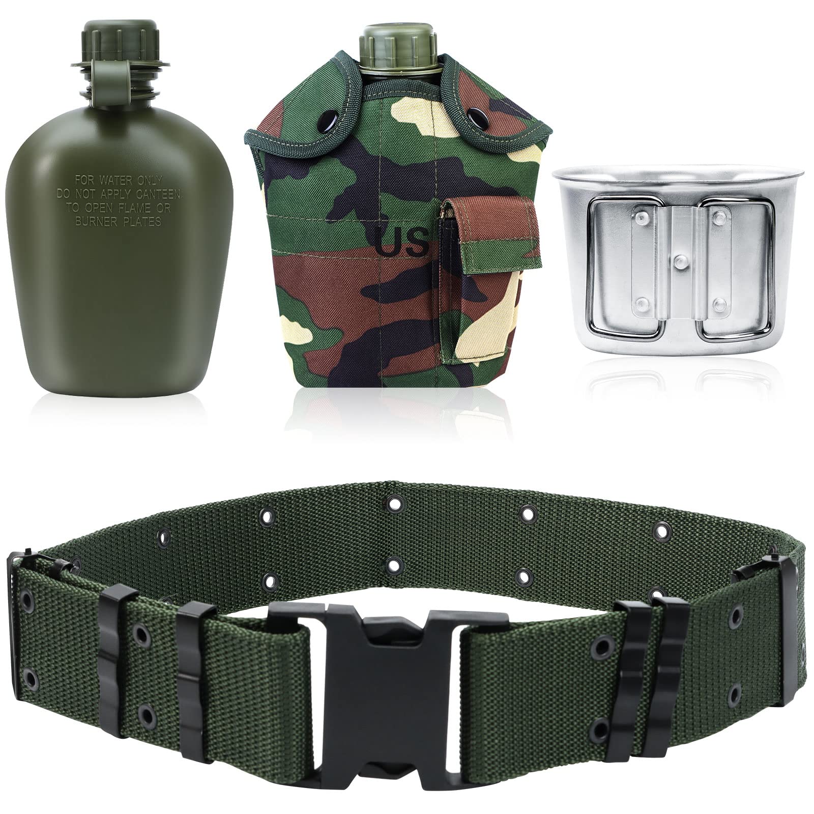 1 Quart Canteen Kit Portable Canteen Hydration Canteens Water Bottle With Reinforced Nylon Bottle Pouch Cover Bag,Aluminum Cup A