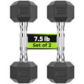 Hex Dumbbell Rubber Encased Dumbbell Strength Training Hex Dumbbell, Hand Weight For Workout & Exercise/Pair Of 7.5Lb