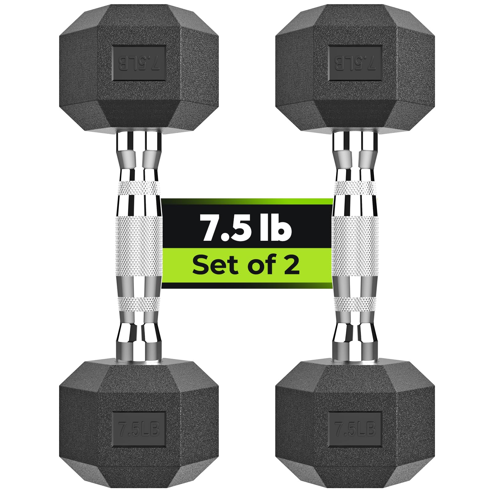 Hex Dumbbell Rubber Encased Dumbbell Strength Training Hex Dumbbell, Hand Weight For Workout & Exercise/Pair Of 7.5Lb