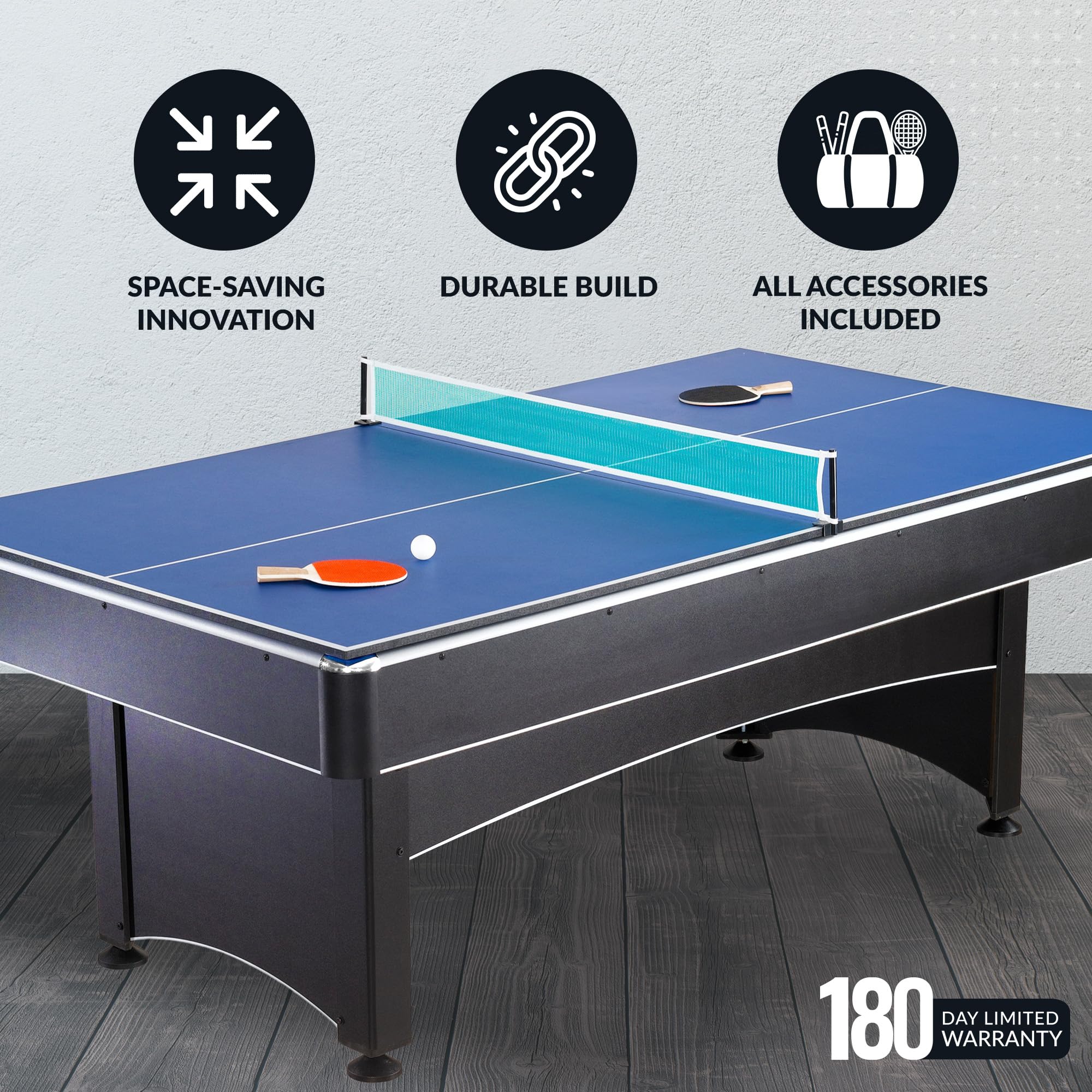 Hathaway Maverick 7-Foot Pool And Table Tennis Multi Game With Red Felt And Blue Table Tennis Surface Includes Cues, Paddles And
