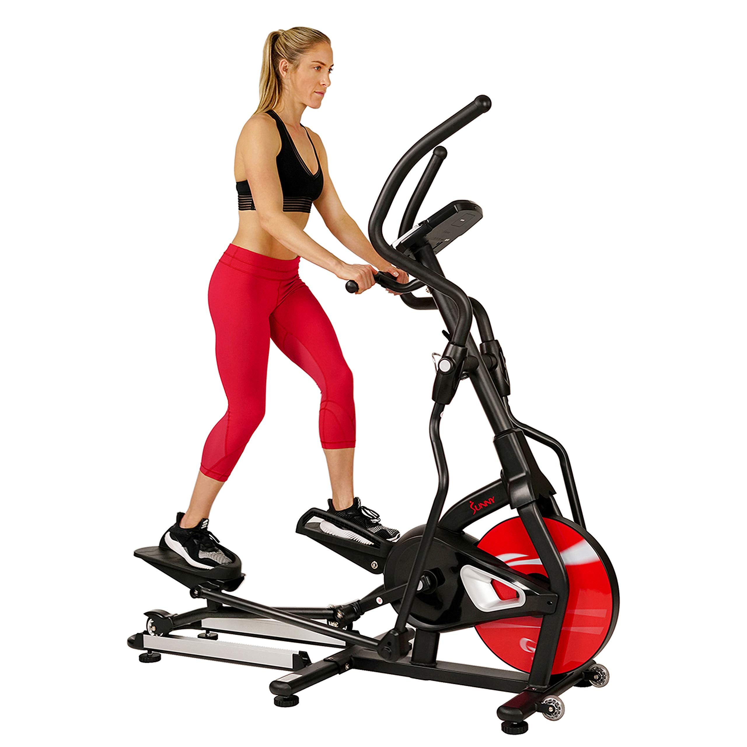 Sunny Health & Fitness Magnetic Elliptical Trainer Machine w/Tablet Holder, LCD Monitor, 265 Max Weight and Pulse Monitor - Stri