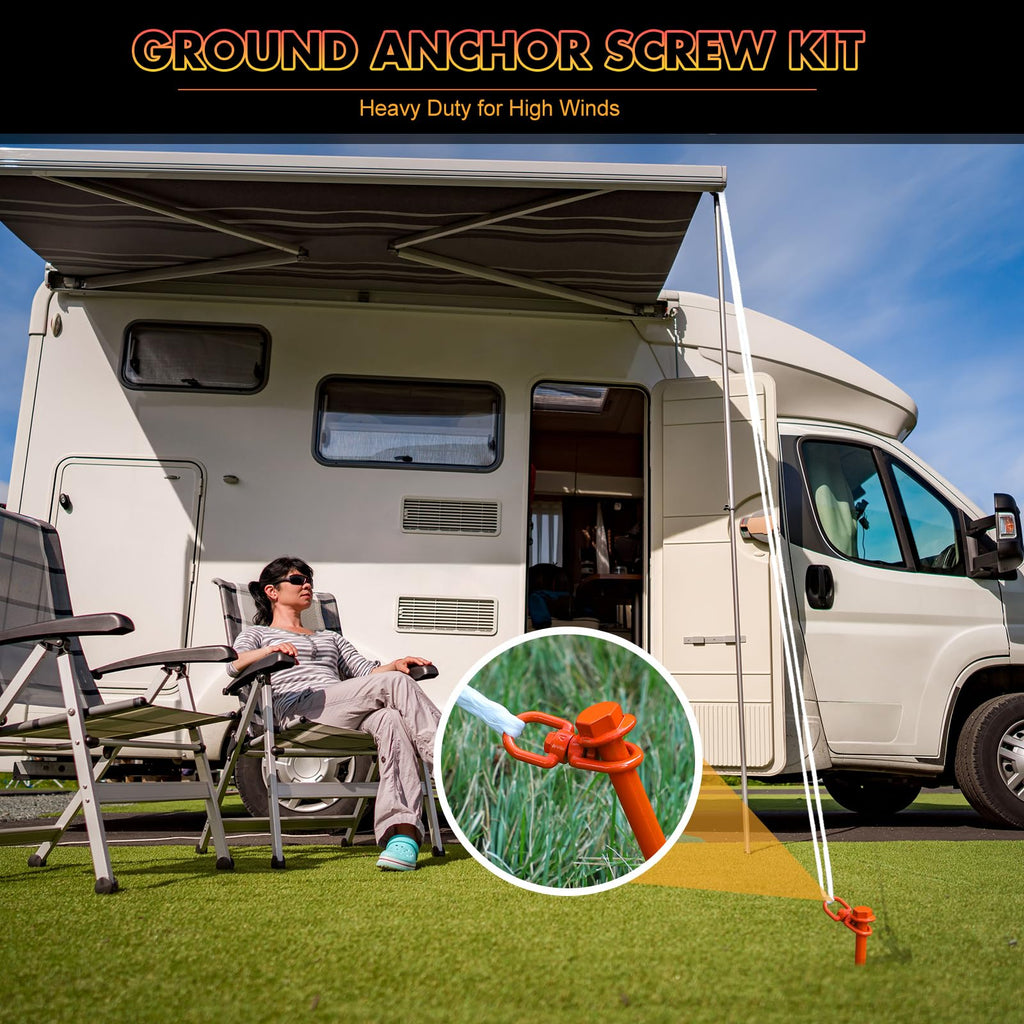 8 Pcs Ground Anchors Screw In, 12 Inch Heavy Duty Tent Stakes With Trampoline Anchor Hook Ground Stakes For Camping Tent Canopie