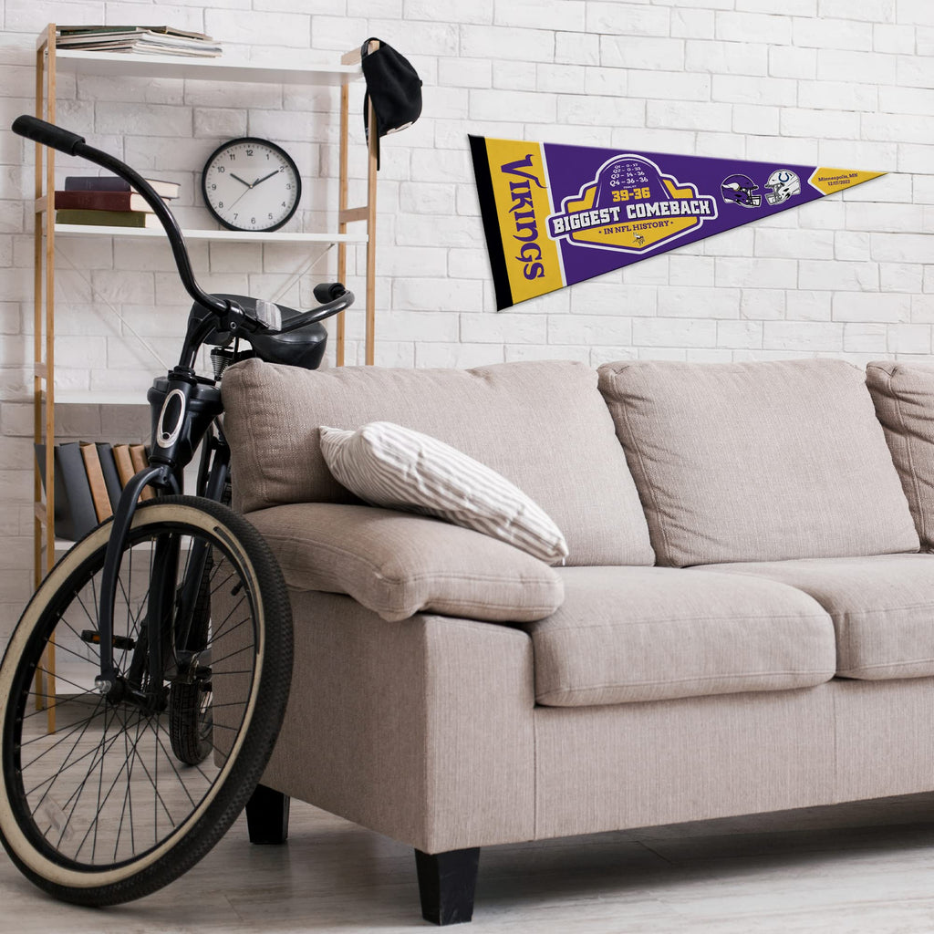 Rico Industries Nfl Football Minnesota Vikings Biggest Comeback Ever 12'' X 30'' Felt Wall D  Cor Pennant - Great For Home/Bed R