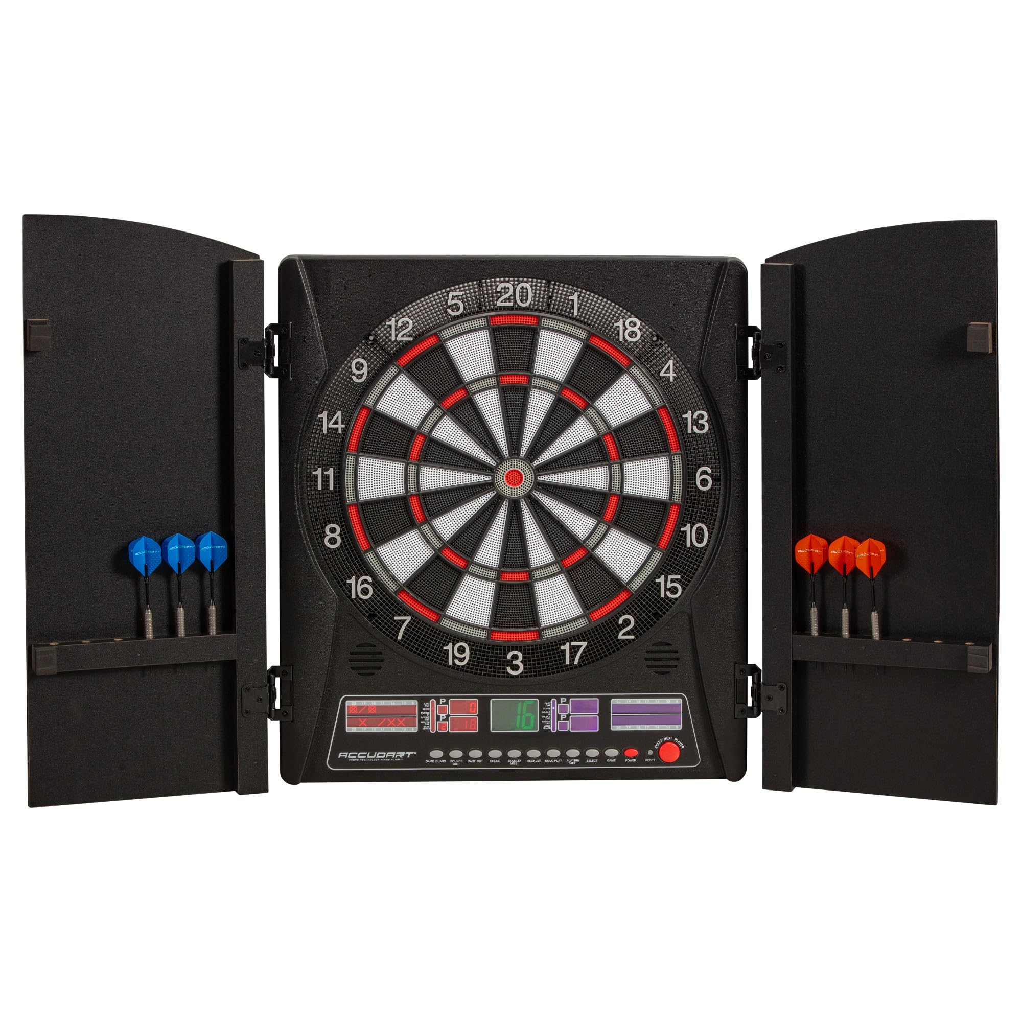 Accudart Apollo Electronic Dartboard Cabinet - 38 Game Modes - 137 Game Variations - Advanced Features - Colorful Backlit Scorin