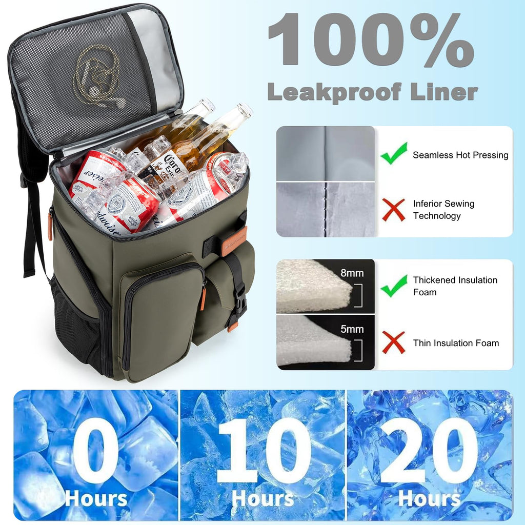 Insulated Cooler Backpack,33 Cans Multifunctional Double Deck Leakproof Cooler Bag With Sternum Strap,Large Capacity Lightweight