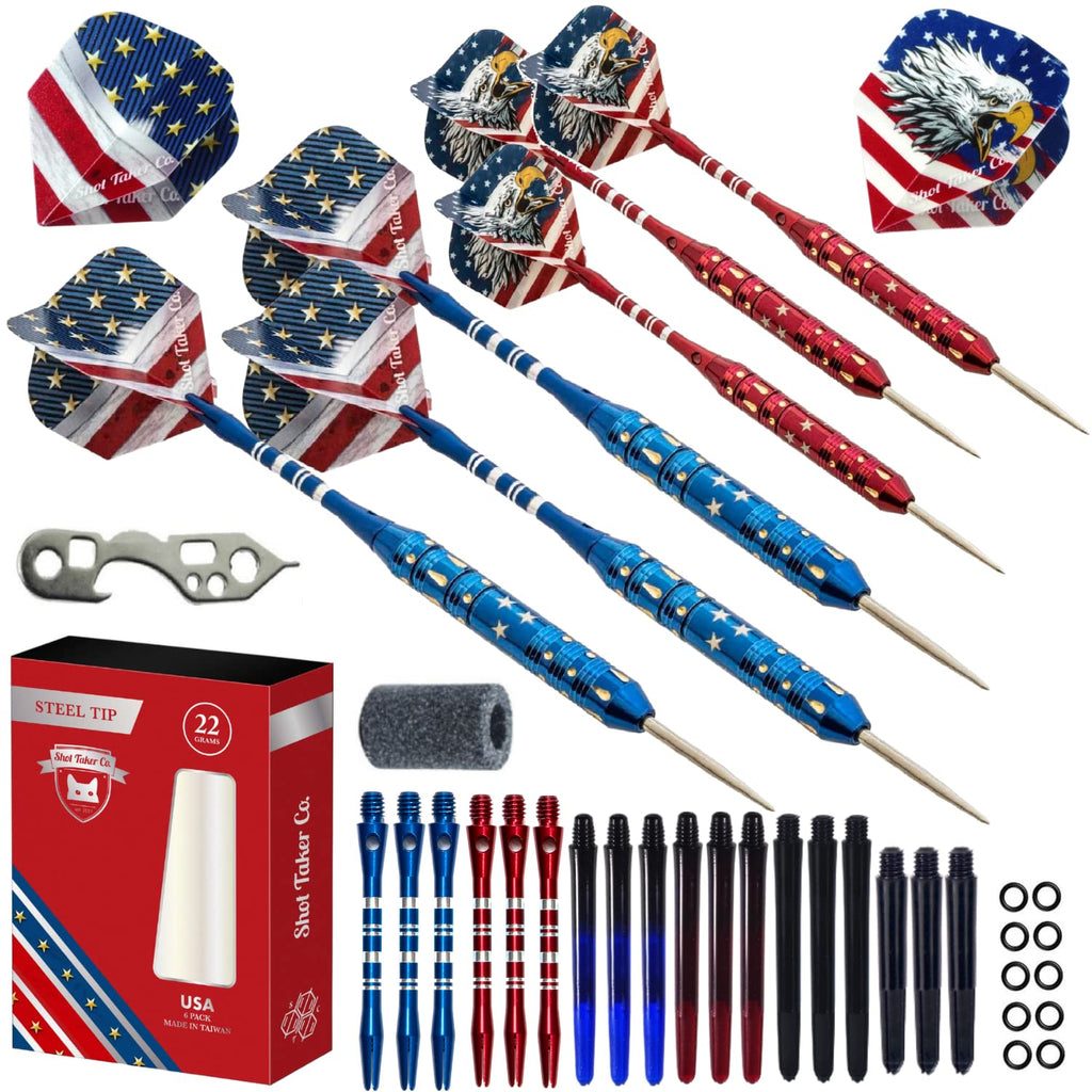 Steel Tip Darts Set - Professional Darts Steel Tip For Dartboard - Includes Brass Barrels + Plastic & Aluminum Shafts + Rubber O