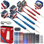Steel Tip Darts Set - Professional Darts Steel Tip For Dartboard - Includes Brass Barrels + Plastic & Aluminum Shafts + Rubber O
