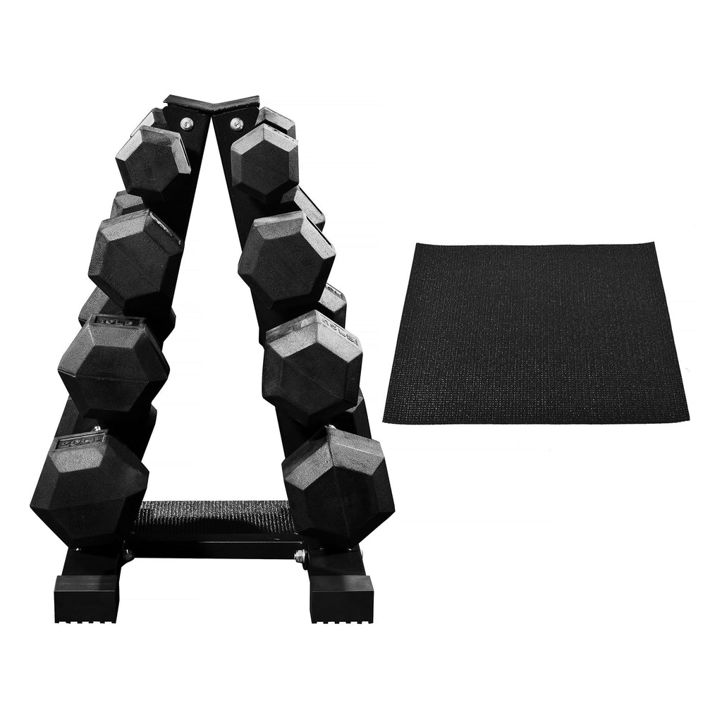 BalanceFrom Rubber Coated Hex Dumbbell Set with A-Frame Rack, Black - Solid Cast Iron Home Gym Weights with Chrome Handles for F