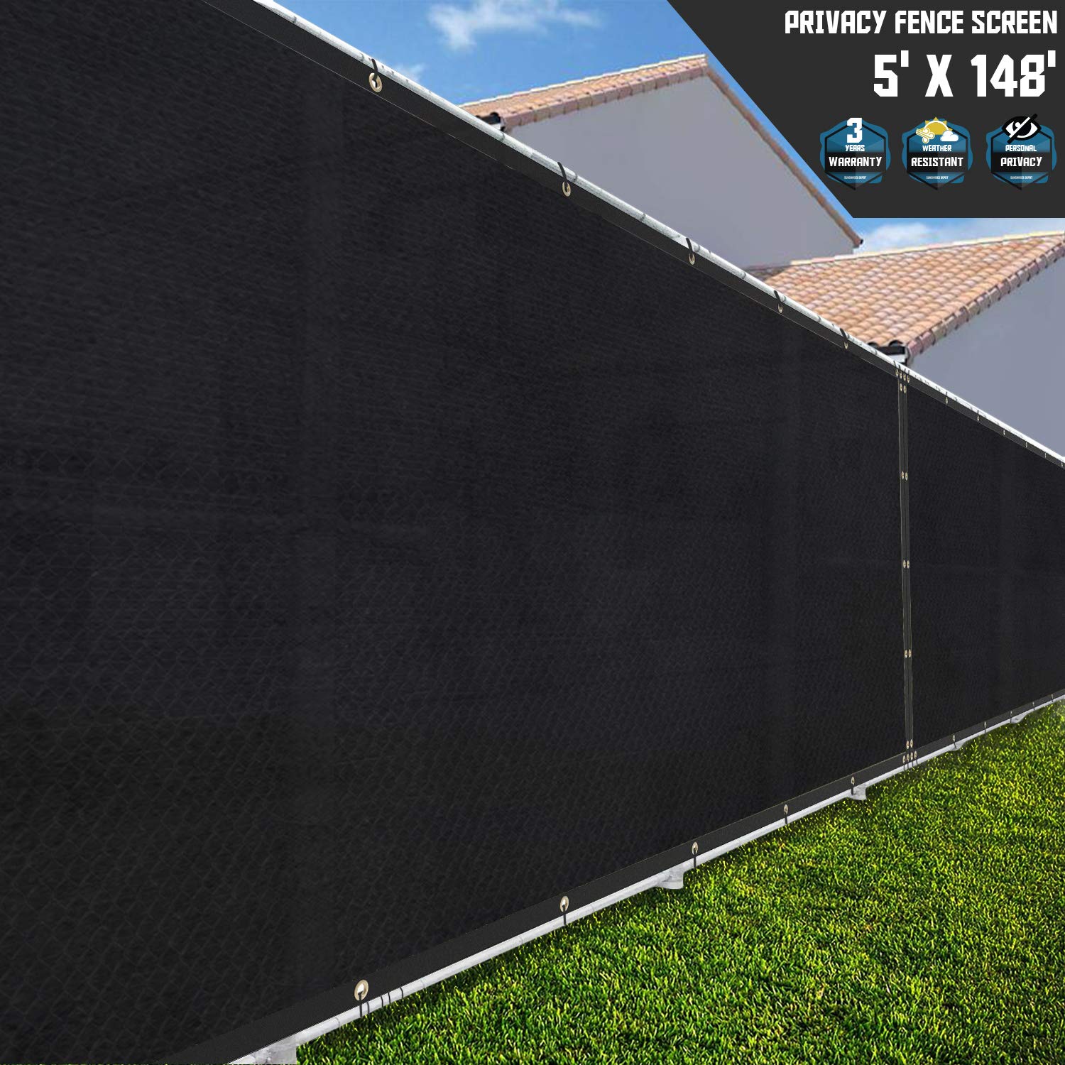 Tang Sunshades Depot Privacy Fence Screen Black 5 X 148 Heavy Duty Commercial Windscreen Residential Fence Netting Fence Cover 1