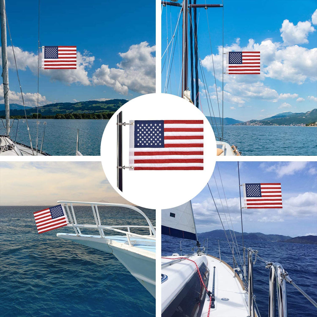 Universal Boat Flag Marine 12''X18'' With 4 Boat Flag Pole Kits Usa Flag With 50 Embroidered Stars American Boat Flag