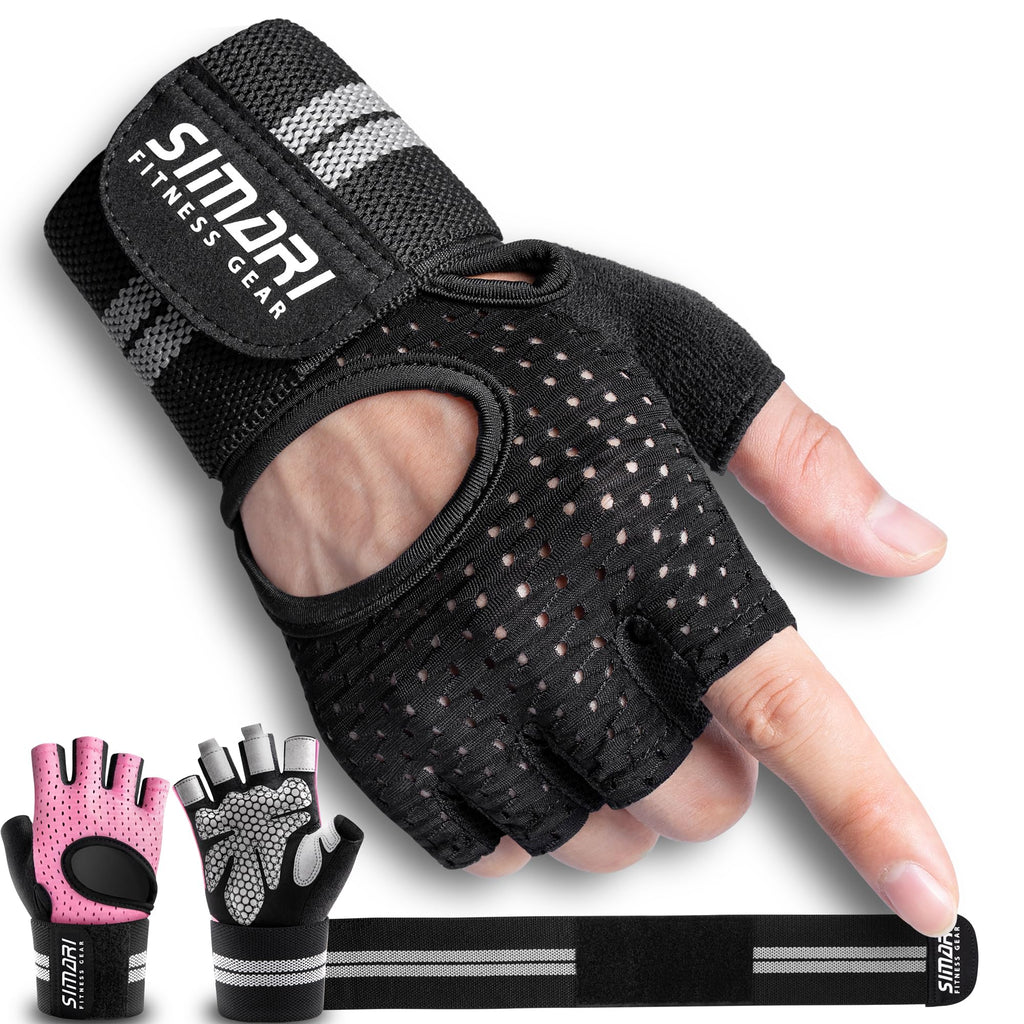 Simari Breathable Workout Gloves For Men Women, Padded Weight Lifting Gloves With Wrist Wraps Support, Full Palm Protection, Gri