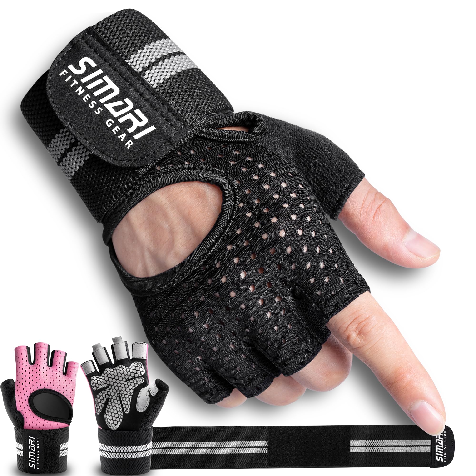 Simari Breathable Workout Gloves For Men Women, Padded Weight Lifting Gloves With Wrist Wraps Support, Full Palm Protection, Gri