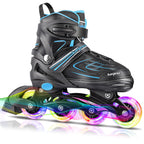 Kaqinu Adjustable Inline Skates, Outdoor Inline Skates With Full Illuminating Wheels For Women, Kids, Girls And Boys (Blue, L)