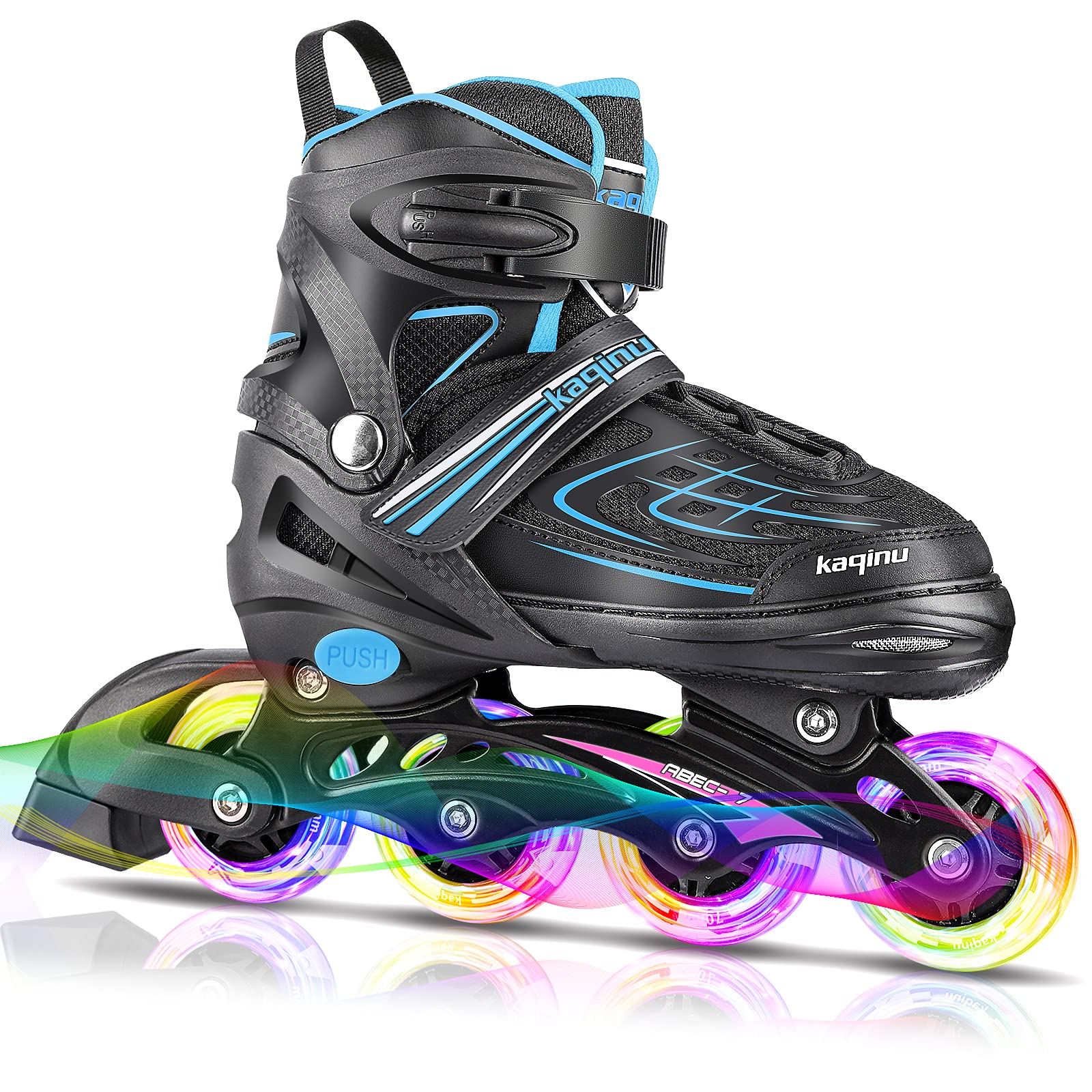 Kaqinu Adjustable Inline Skates, Outdoor Inline Skates With Full Illuminating Wheels For Women, Kids, Girls And Boys (Blue, M)