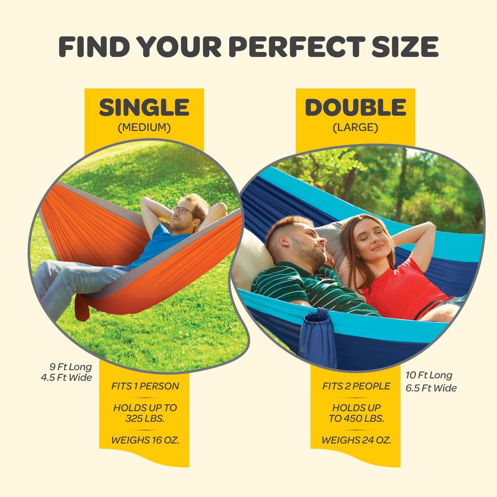 Durable Hammock 400 Lb Capacity, Nylon Camping Hammock Chair - Double Or Single Sizes W/Tree Straps And Attached Carry Bag - Por