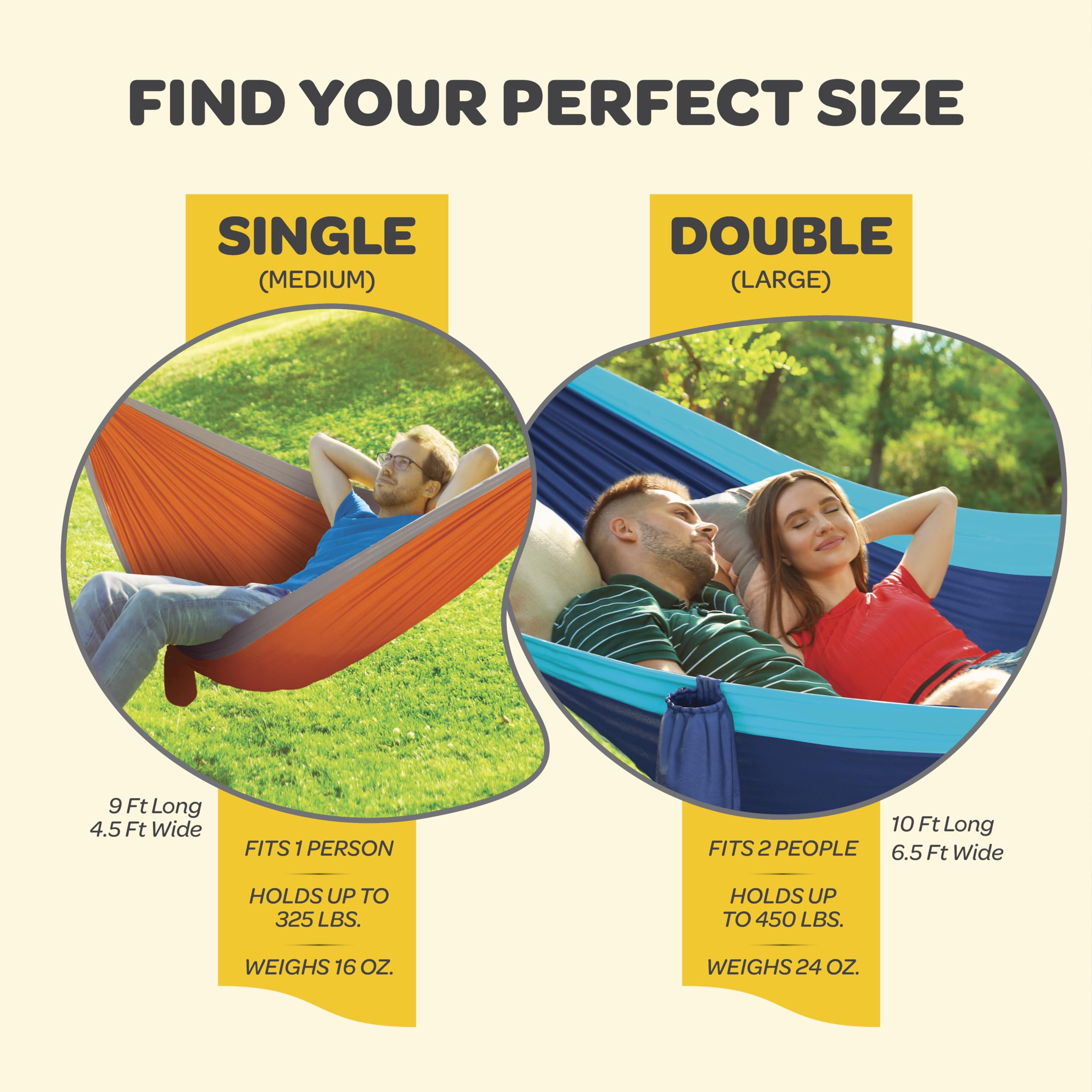 Durable Hammock 400 Lb Capacity, Nylon Camping Hammock Chair - Double Or Single Sizes W/Tree Straps And Attached Carry Bag - Por