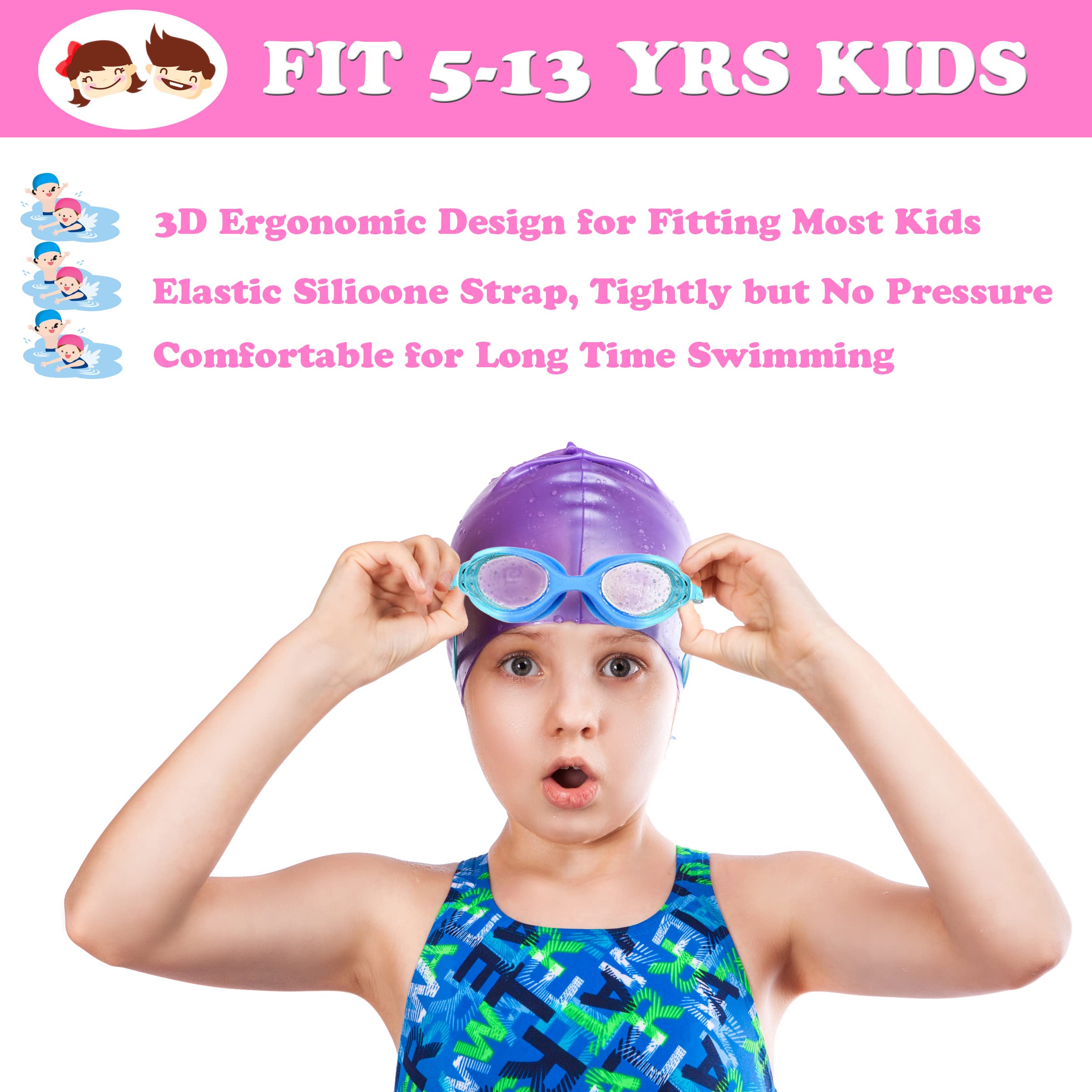 Ewpjdk Kids Swim Goggles - 2 Pack Swimming Goggles Anti Fog Anti-Uv No Leaking For Children Teens Boys & Girls Age 3-15 (Purple