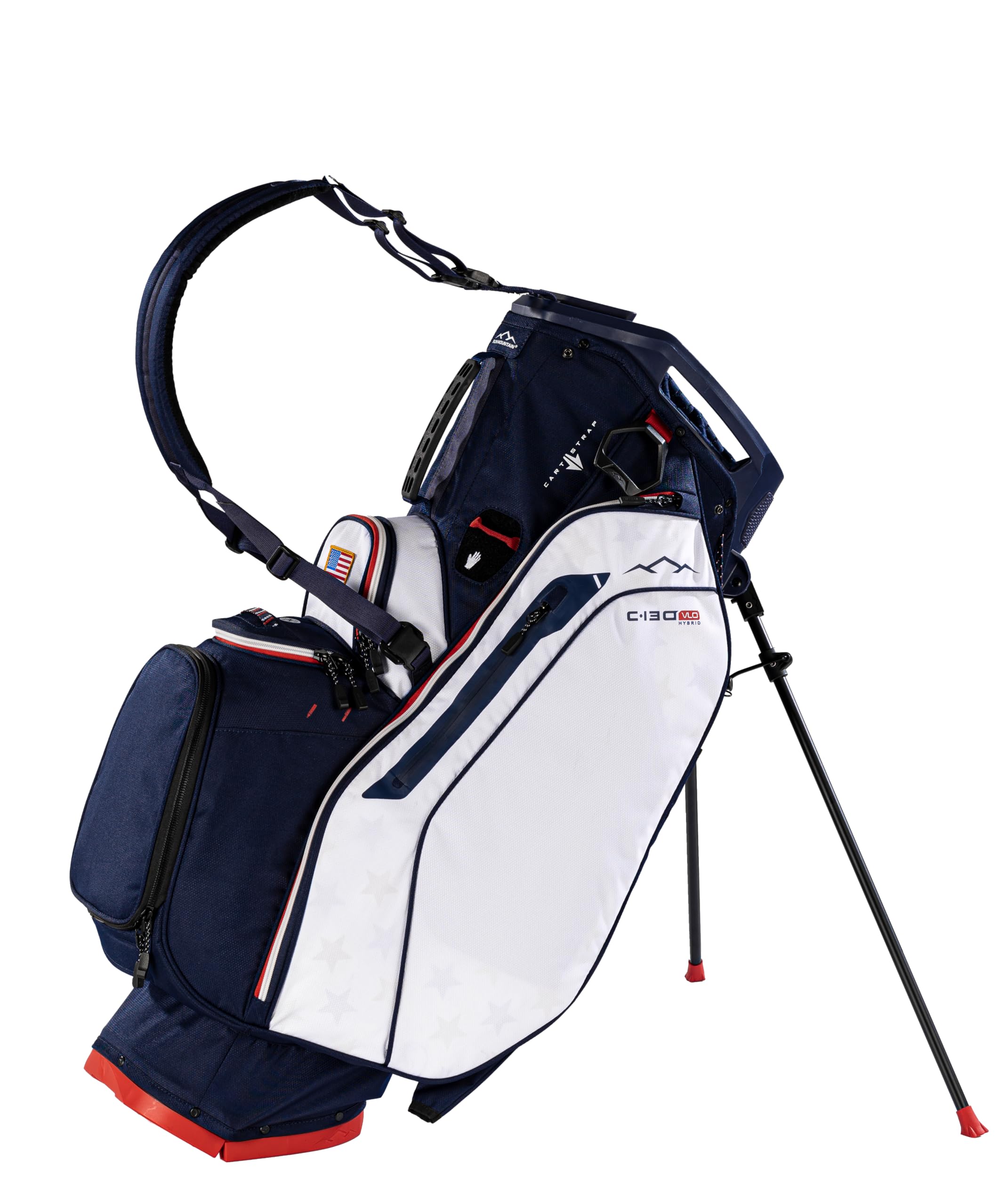 Sun Mountain Mens C130 Lightweight VLO Hybrid Golf Bag, 15-Way Top, 2026 Model, Navy White Red
