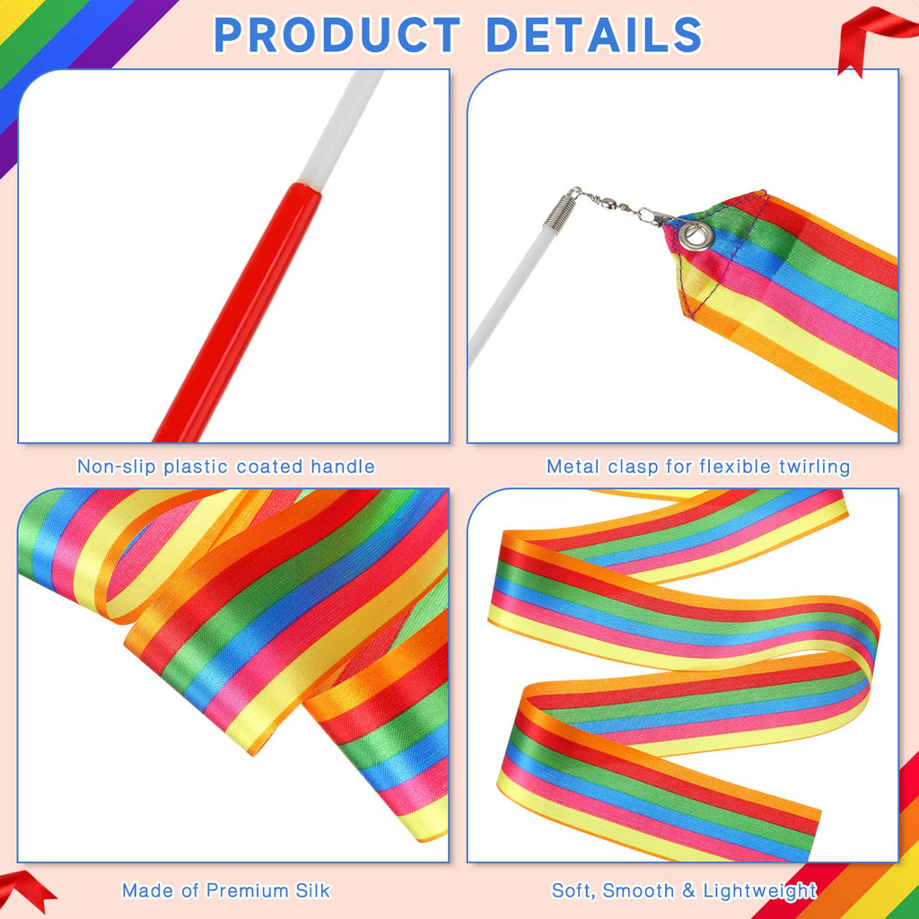 Yilloog Rainbow Dance Ribbon 78.7 Inch Gymnastics Ribbon Streamers Ribbon Dancer Wand Dancing Ribbon For Kids, Fits Artistic Dan