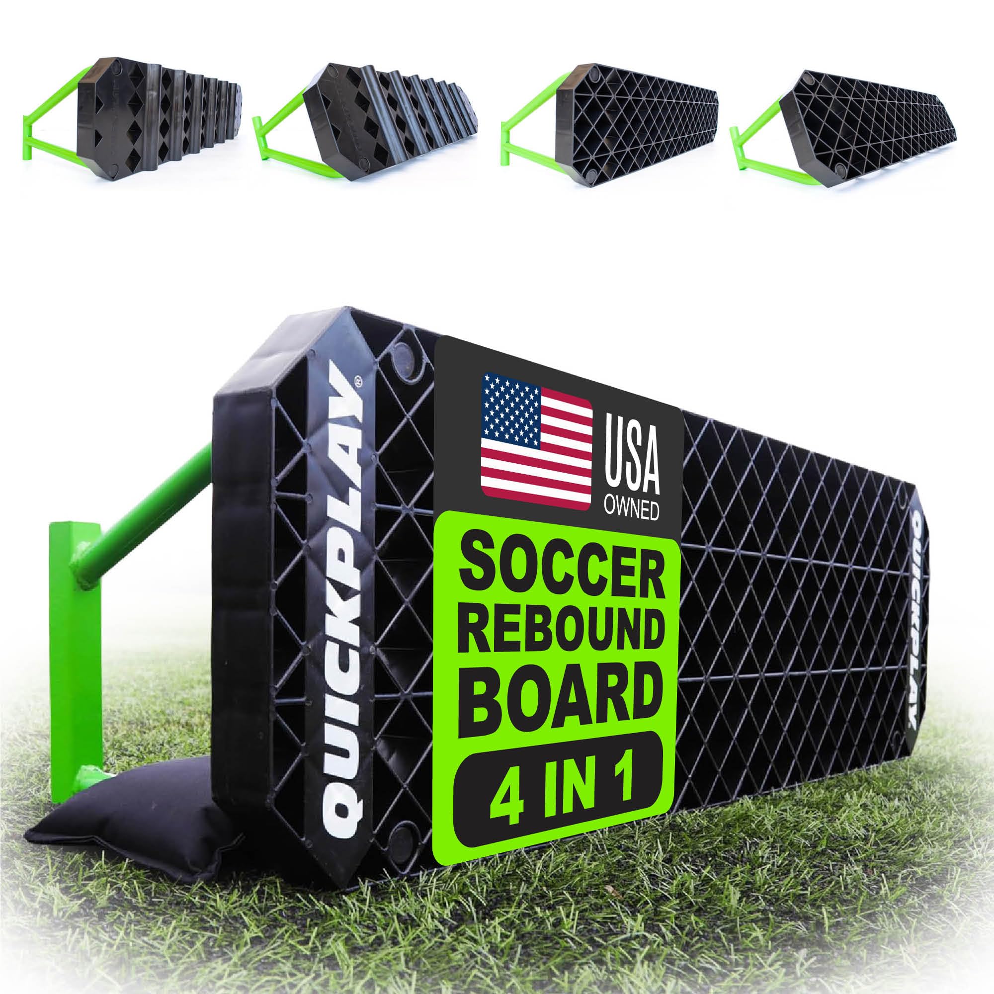 QuickPlay Replay Station XL 4-in-1 Soccer Rebounder Board - Portable Rebound Board for Backyard - Dual Surface, Dual Angle Socce