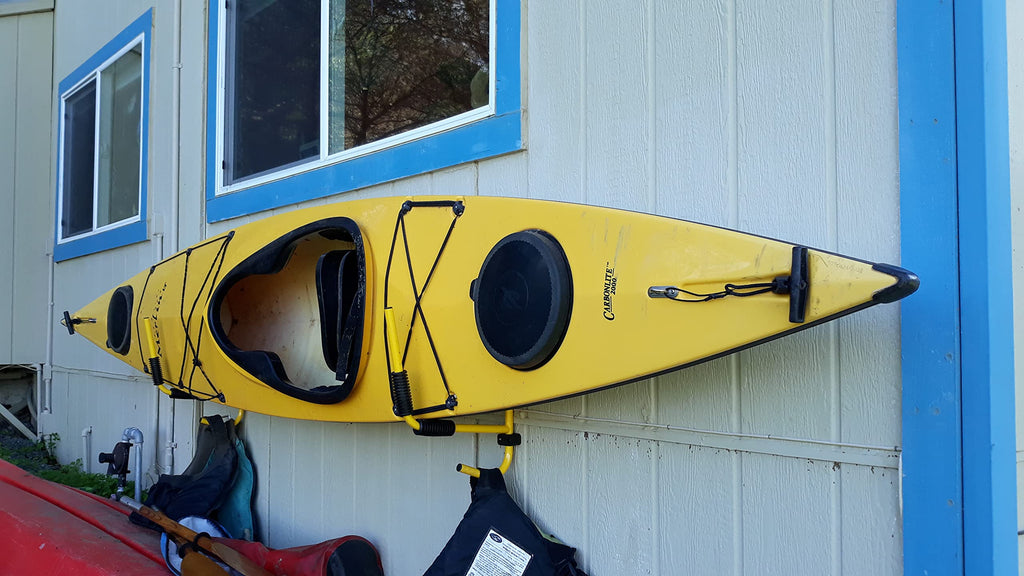 Suspenz Kayak Folding Storage Rack, Wall Hangers, Hooks, Indoor & Outdoor Use, Weight Capacity 75 Lbs, Yellow, (12-8601)