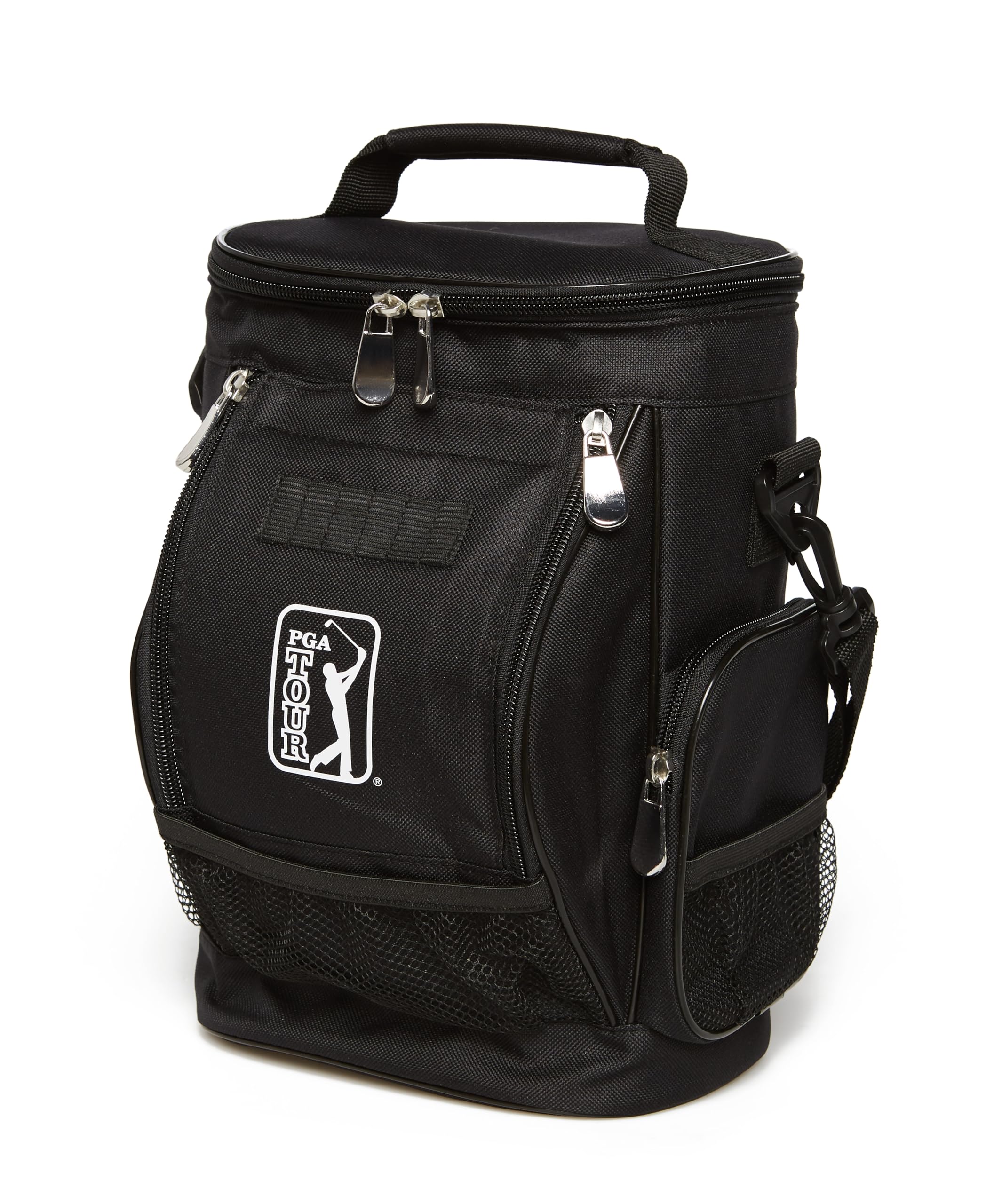 PGA Tour Unisex 10 Can Golf Insulated Cooler Bag with Bottle Holder, Clippable Long Strap, Multiple Pockets, Black, One Size