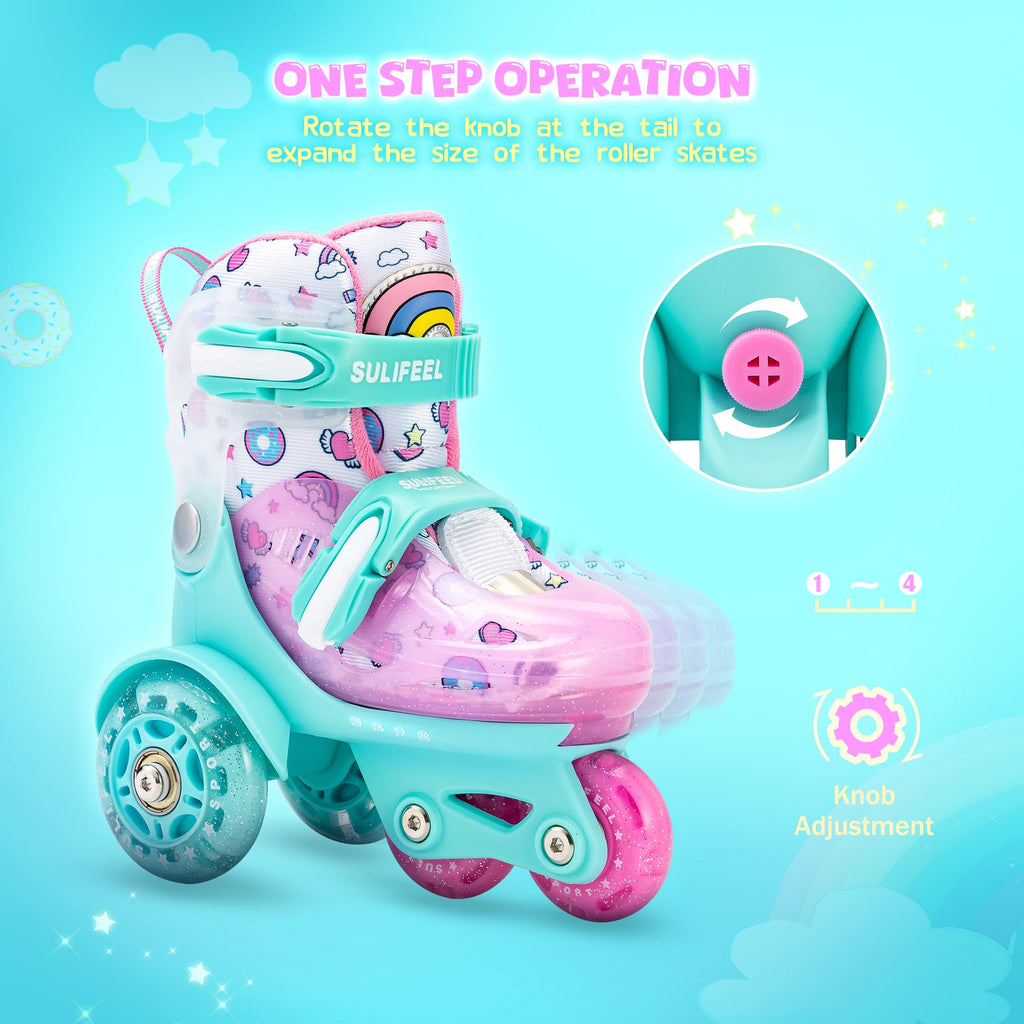 SULIFEEL Adjustable Toddler Roller Skates for Girls Boys Kids,Fun Illuminating Light Up Flash Wheels Three-Point Type Balance Su