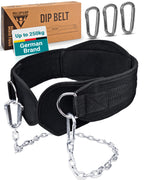 Pullup & Dip Belt With Chain And 3X Carabiner, Dip Belt Incl Neoprene Flaps As Clothing Protection, Weightlifting Belt, Weighted