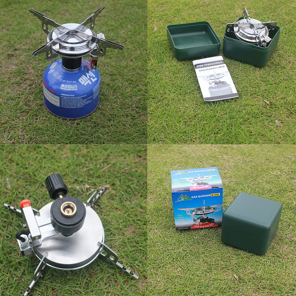 Dzrzvd Windproof Portable Backpacking Stove Burner With Piezo Ignition,Stove Adapter,Plastic Storage Box,Lightweight,Propane But
