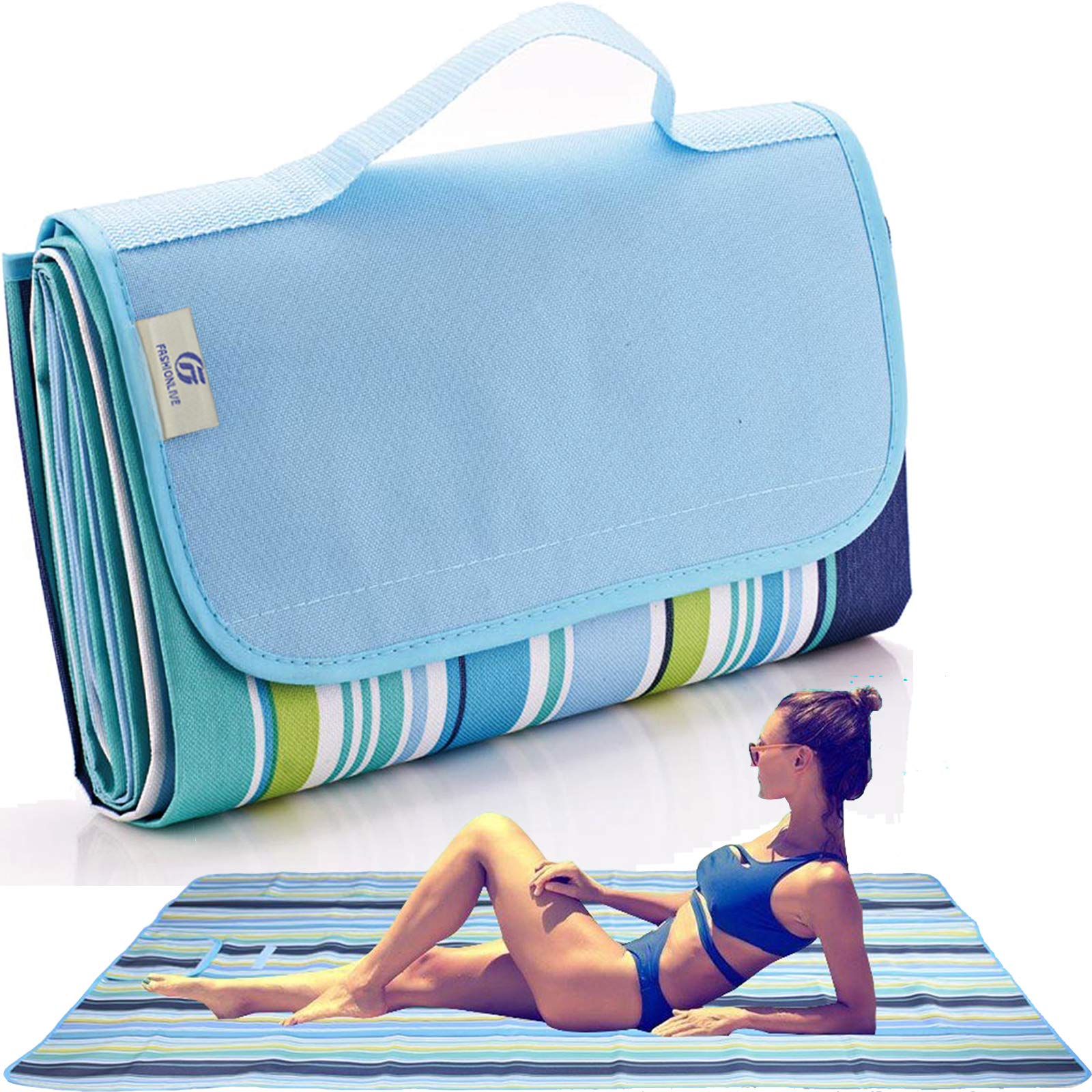 Fashionlive Beach Blanket Extra Large Picnic Blanket Sandproof Waterproof Outdoor Indoor Blanket Lightweight Handy Mat Portable