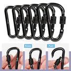 Zalava 6 Pcs 2D-Clip Durable Locking Carabiner Keychain Clip,Keychain Clip Hook,Black