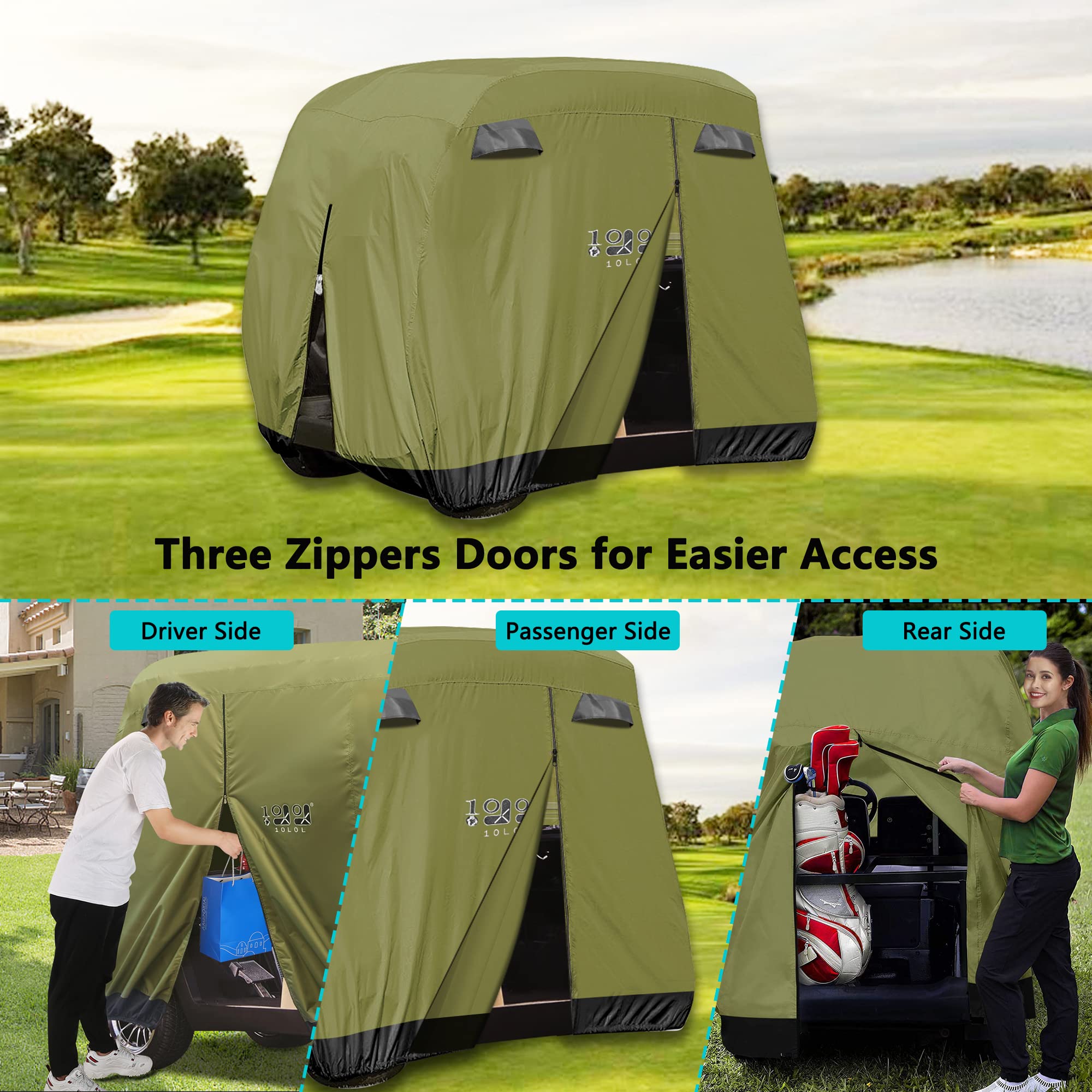 10L0L 4 Passenger Golf Cart Cover Fits Ezgo, Club Car, Yamaha, 400D Waterproof Windproof Sunproof Outdoor All-Weather Polyester