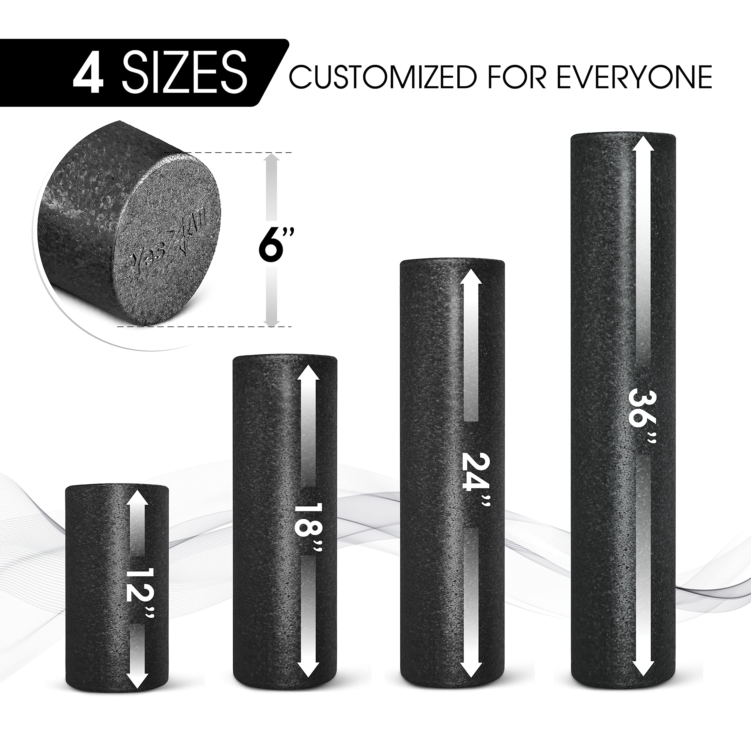Yes4All High Density Foam Roller For Back, Variety Of Sizes & Colors For Yoga, Pilates - Black - 18 Inches