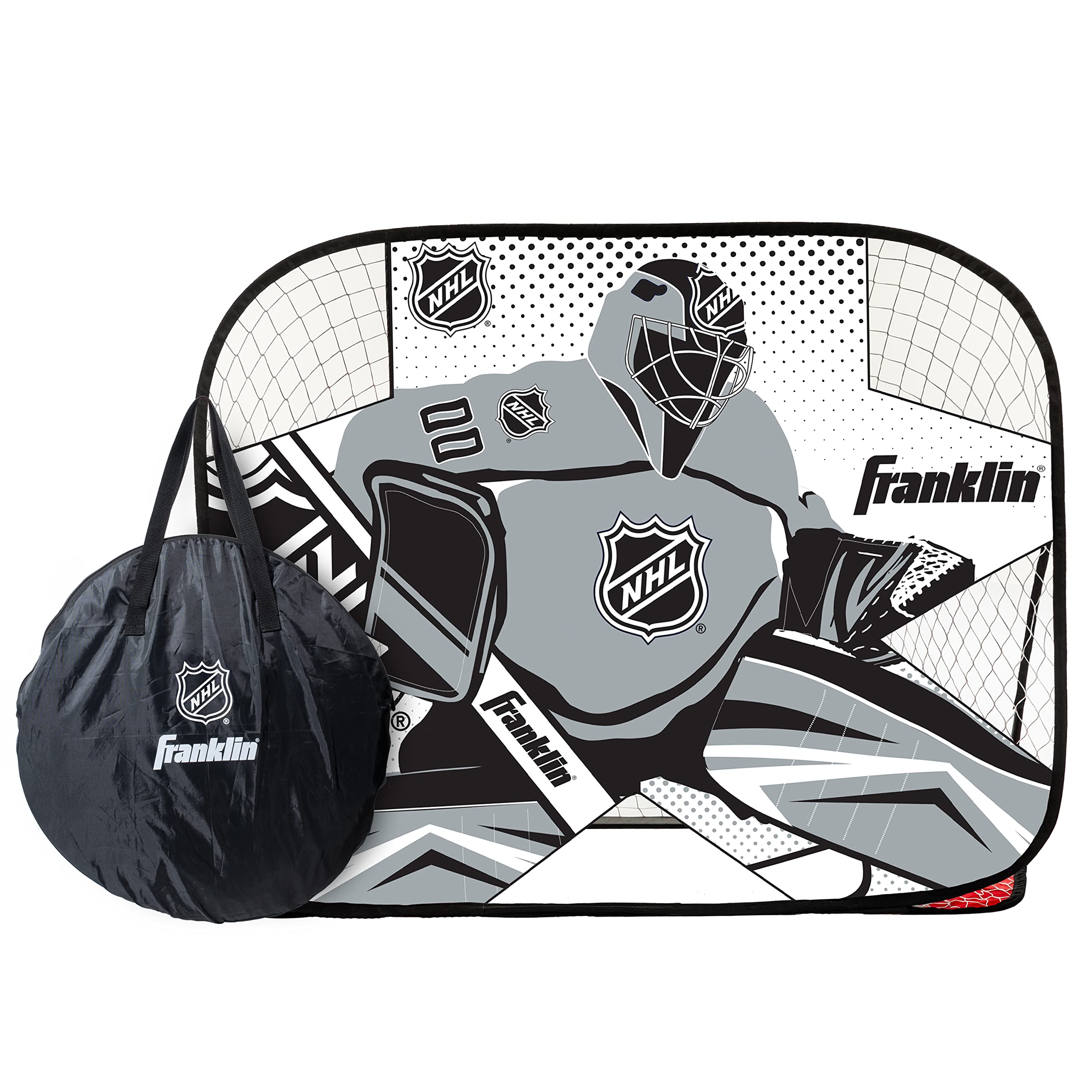 Franklin Sports Kids Portable Street Hockey Goal + Shooter Tutor Set - Pop Up Folding Net With Goalie Target Included - 2-In-1 G