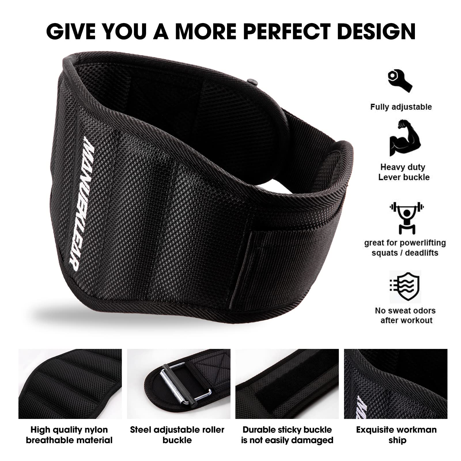Manueklear Gym Weight Lifting Belt Weight Lifting Workout Weightlifting Powerlifting Belt For Men Women - 7.5Inch - Bodybuilding