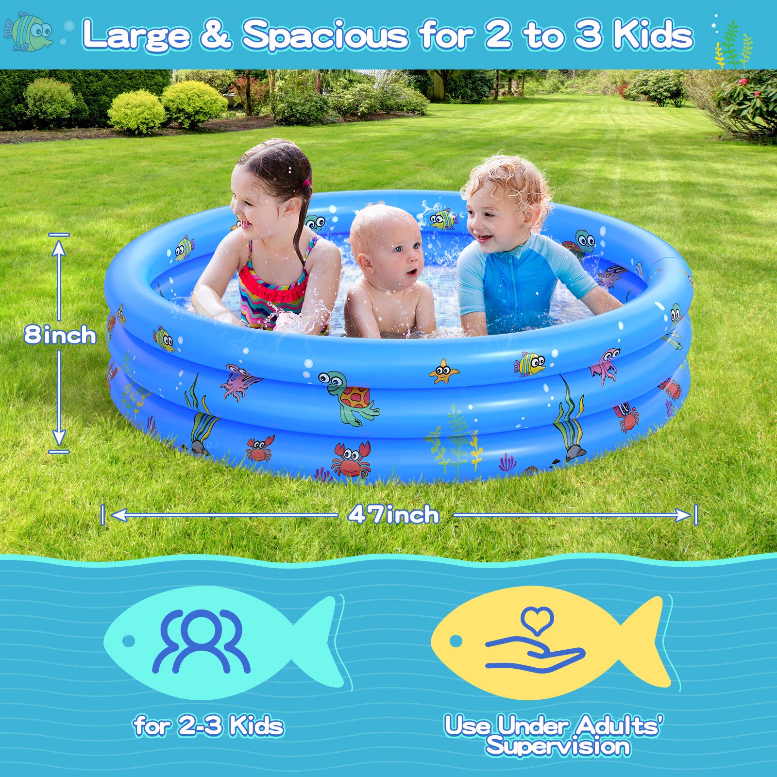 Garden Round Inflatable Baby Swimming Pool, Portable Inflatable Child/Children Little Pump Pool,Kiddie Paddling Pool Indoor&Outd