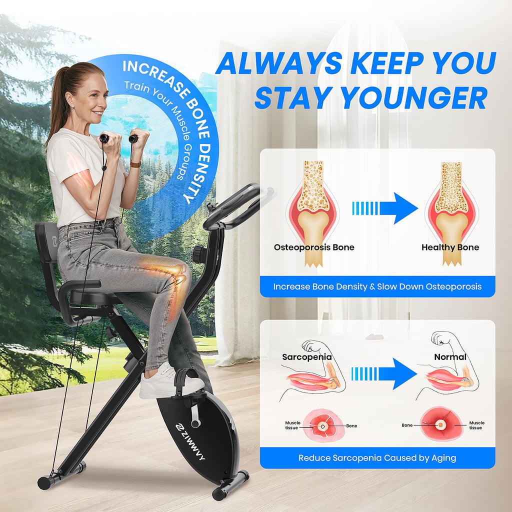 Foldable Exercise Bike, Stable & Sturdy Stationary Bike For Home, 3-In-1 Upright And Recumbent Workout Bike, Comfortable Seat &