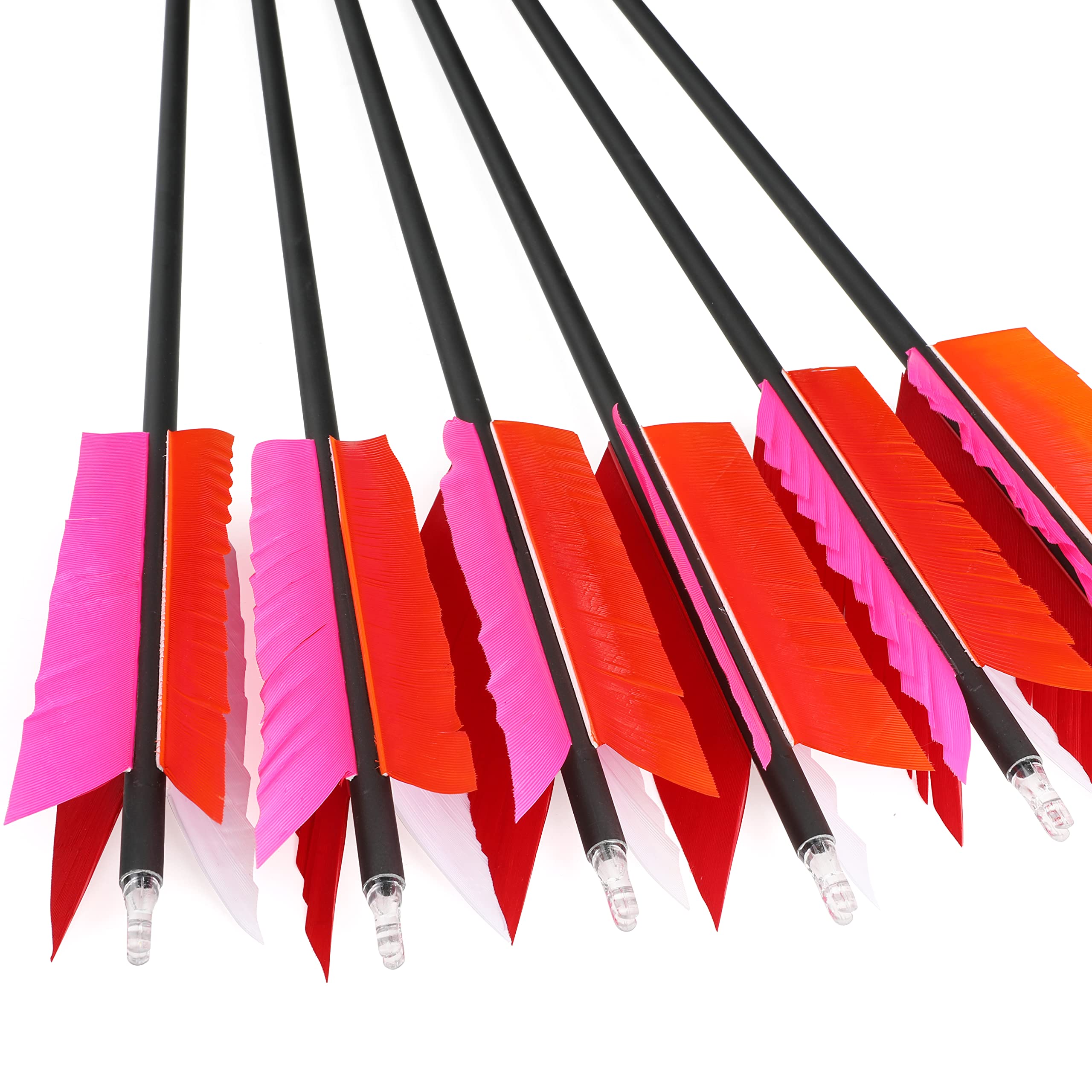 Ameyxgs 12 Pcs Archery Hunting Arrows Mix Carbon 30 Inch Flu Flu Arrows Spine 500 Target Practice Arrows With 4 Turkey Feather R